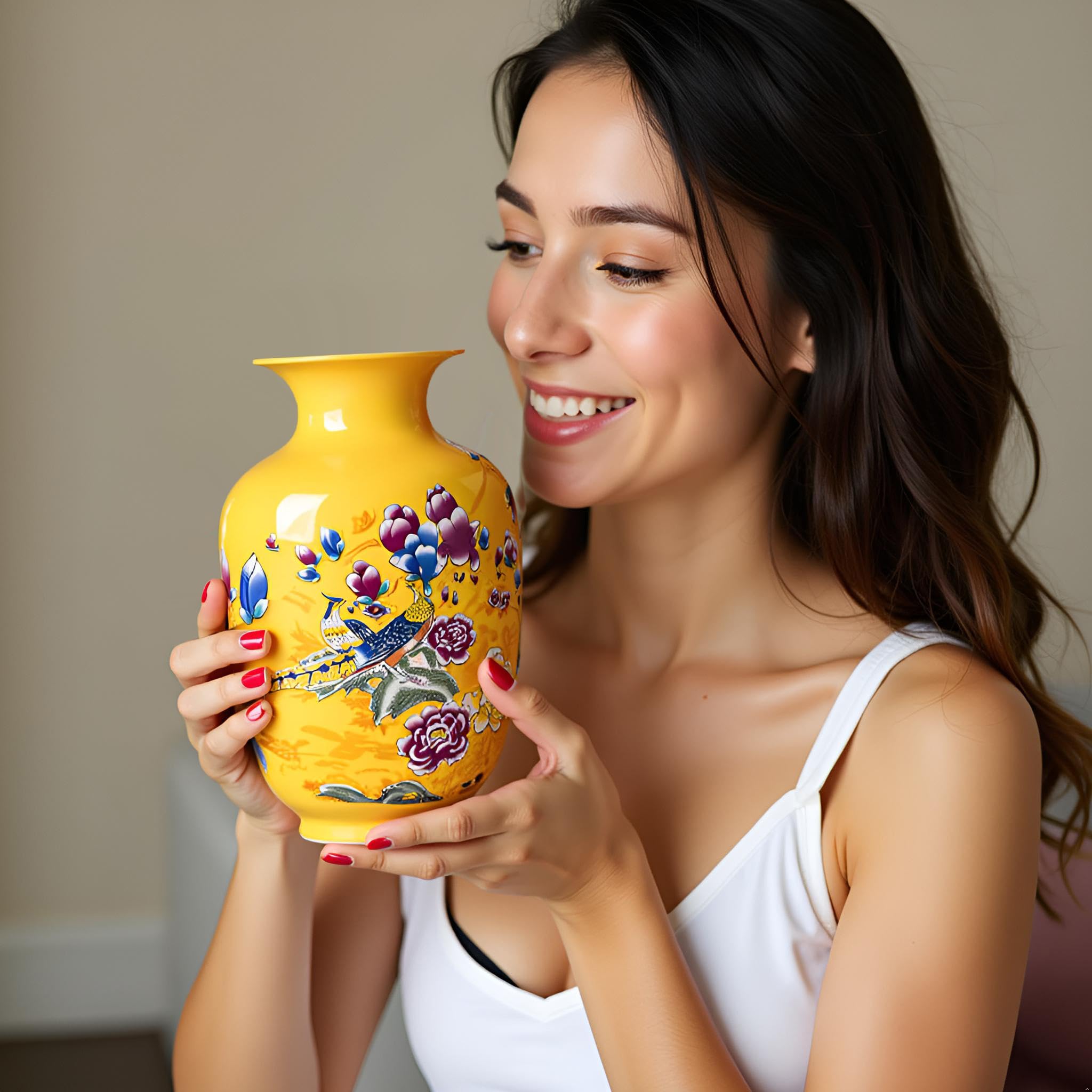 MTME Figurki porcelanowe, Jingdezhen paw dekoracyjny wazon na kwiaty, wystrój domu, prezenty ślubne, estetyczna rzeźba wystrój domu (Bażant Y)