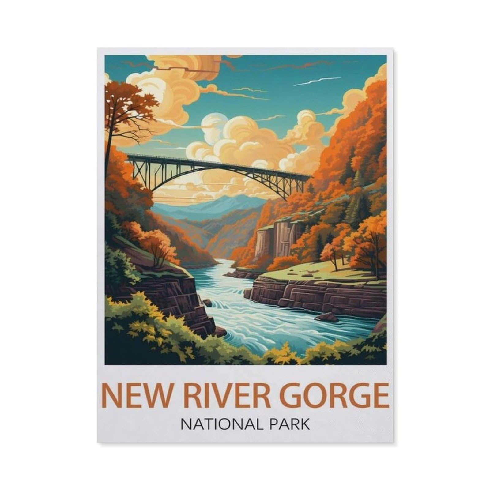 New River Gorge National Park West Virginia Vintage Travel Poster，paper Jigsaw Puzzle 1000 Pieces Adult Toys Decompression Game（50x70cm）-AV15