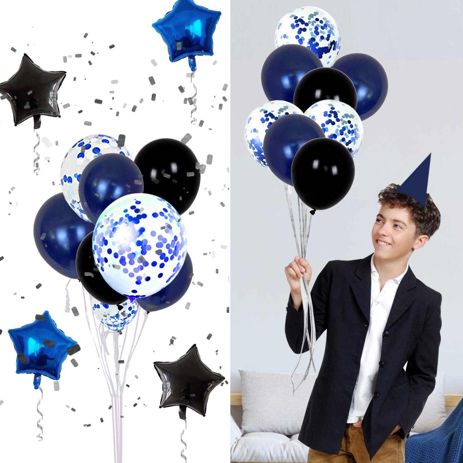 Happy 13th Birthday Banner - Large Blue & Black Backdrop Sign For Teen Party Decorations Indoor & Outdoor