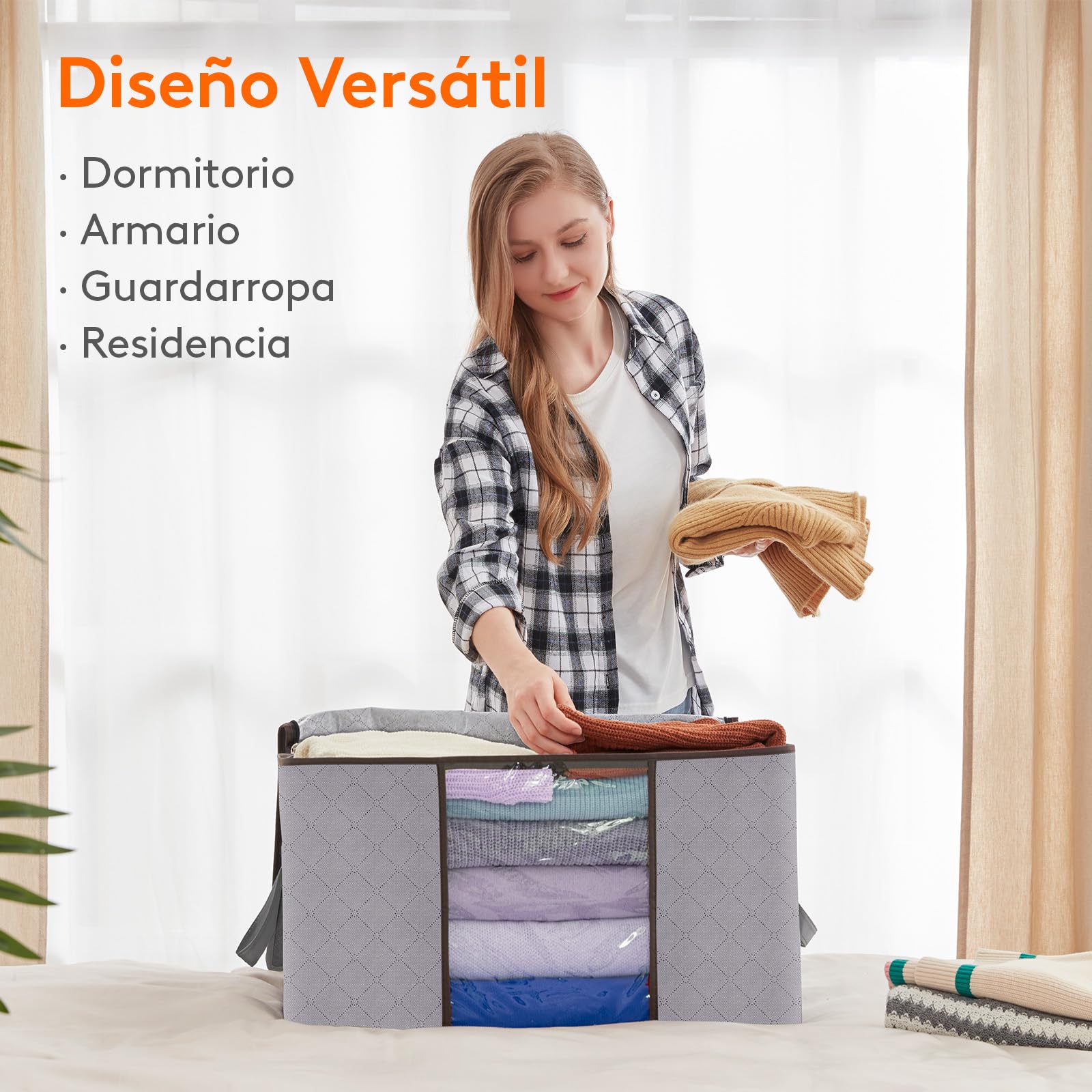 Lifewit 4 Piezas 120L Cajas Almacenaje de Gran Capacidad, Cajas Mudanza Plegable, Bolsas para Guardar Ropa, Bolsas Almacenaje Ropa, Organizador Armario Para Ropa, Mantas, Edredones, Gris Claro
