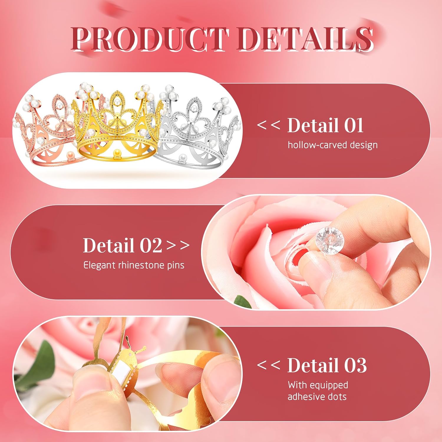 Seajan 269 Pcs Flower Bouquet Accessories 9 Mini Crown Cake Topper 60 3D Colors Butterflies 200 Corsage Bouquet Pins for Wedding Birthday Mother's Day DIY Flower Arrangements Craft