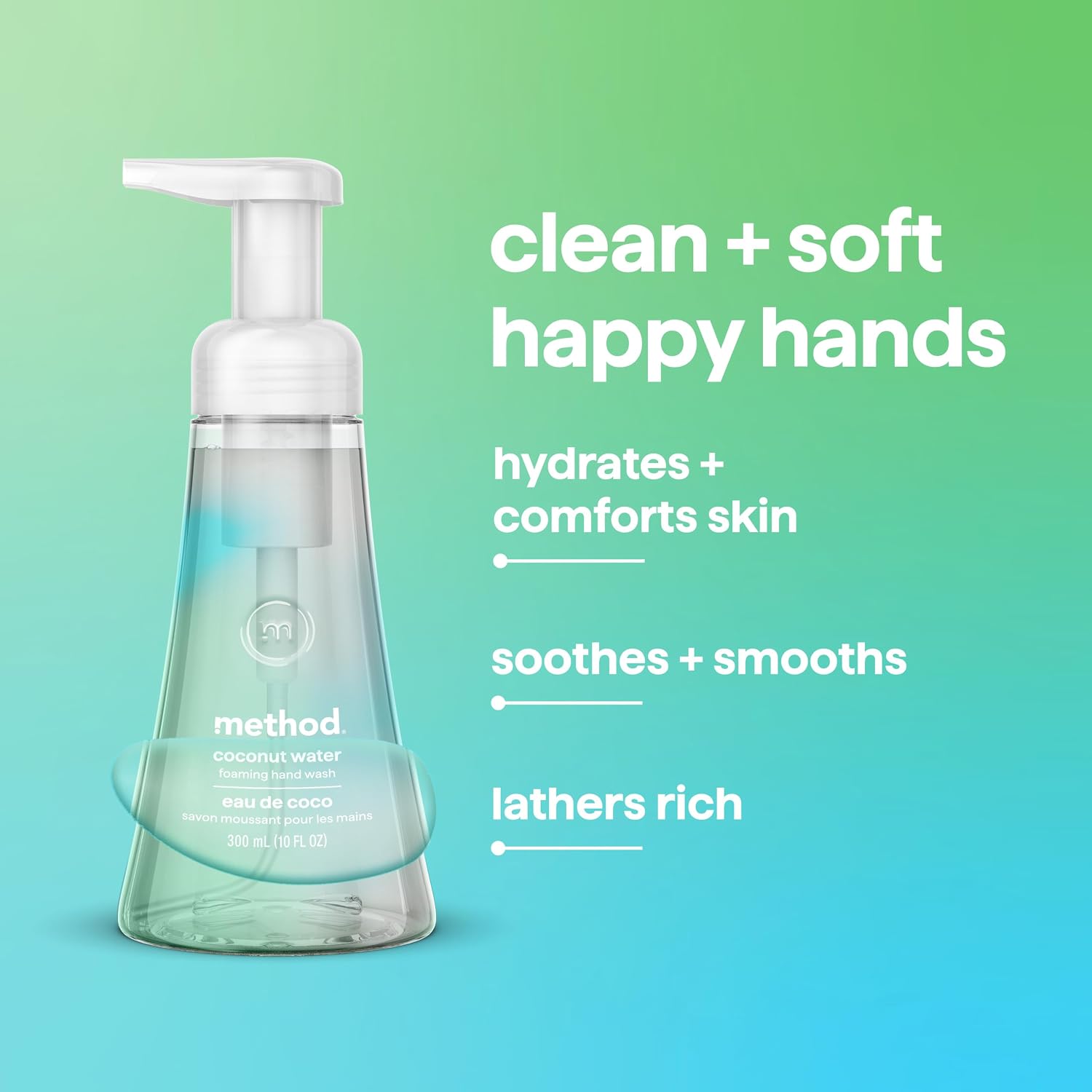 Method Foaming Hand Wash, Coconut Water, 10 ounce (Pack of 3)