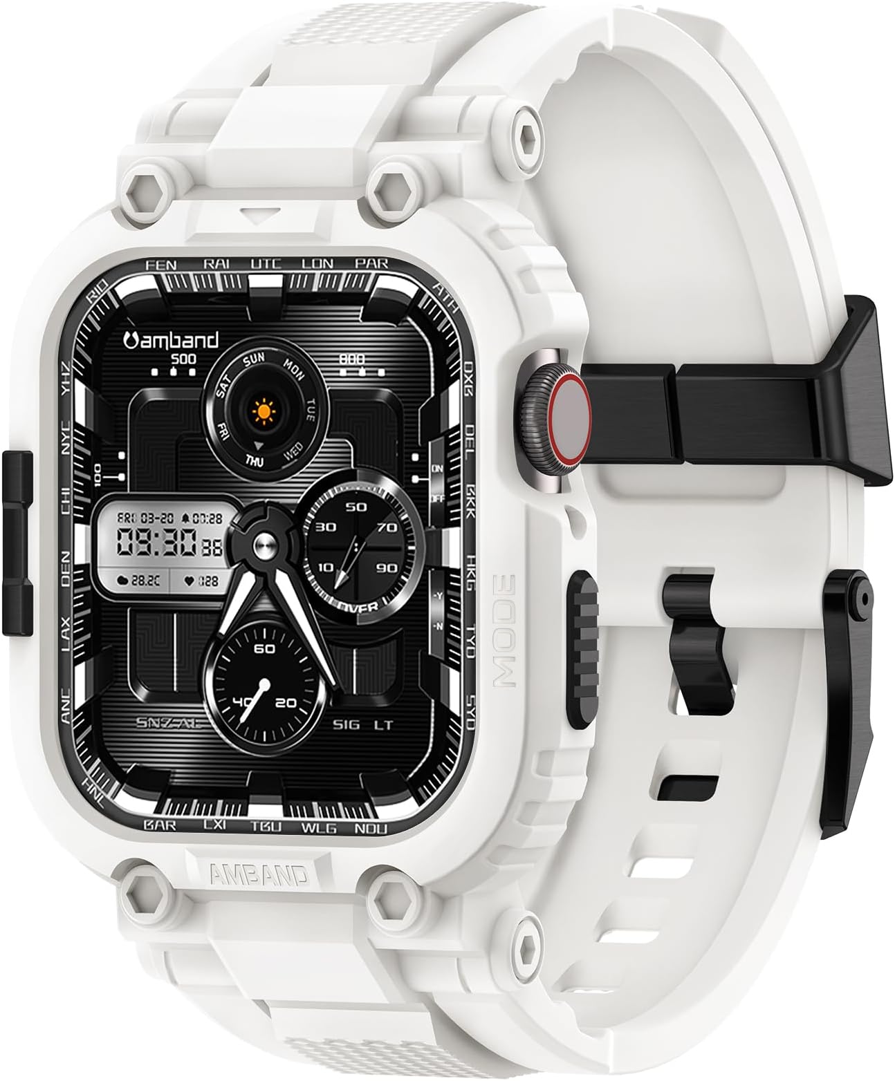 Bands Compatible with Apple Watch 9/8/7 45mm, M1 Sport Series Rugged Case with TPU Strap Military Protective Tough Cover Bumper for iWatch SE3/SE2/SE/6/5/4 44mm Men White