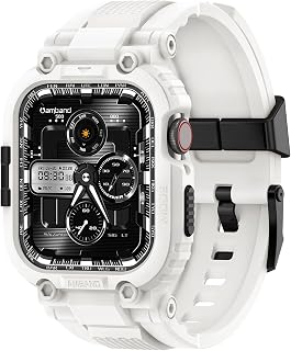 amBand Bands Compatible with Apple Watch 9/8/7 45mm, M1 Sport Series Rugged Case with TPU Strap Military Protective Tough Cover Bumper for iWatch SE3/SE2/SE/6/5/4 44mm Men White