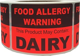 Food Allergy Warning Labels – This Product May Contain Dairy, 2.5 x 3.5 Inch Rectangle Stickers, 500 Total Labels Per Roll for Food Packaging, Restaurants, Catering, and Retail – Made in The USA