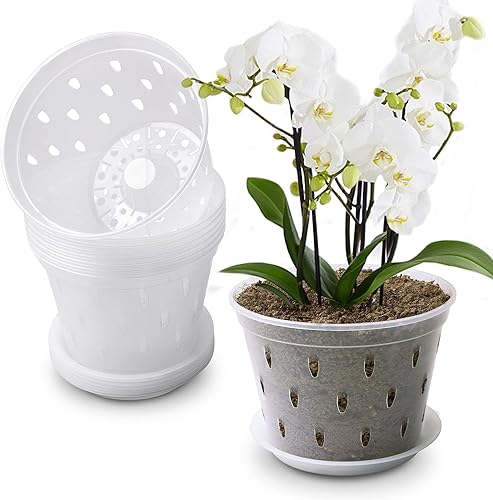 Miniatura 8 de Maceta de orquídeas, 7 pulgadas, paquete de 8 macetas de orquídeas con agujeros y platillos, maceta de plástico transparente para interiores