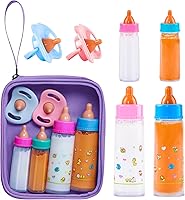 Vista 8 de SCOM Accesorios para biberones de muñeca de bebé, 6 piezas, juguetes de biberón, leche mágica que desaparece y jugo, juego de simulación