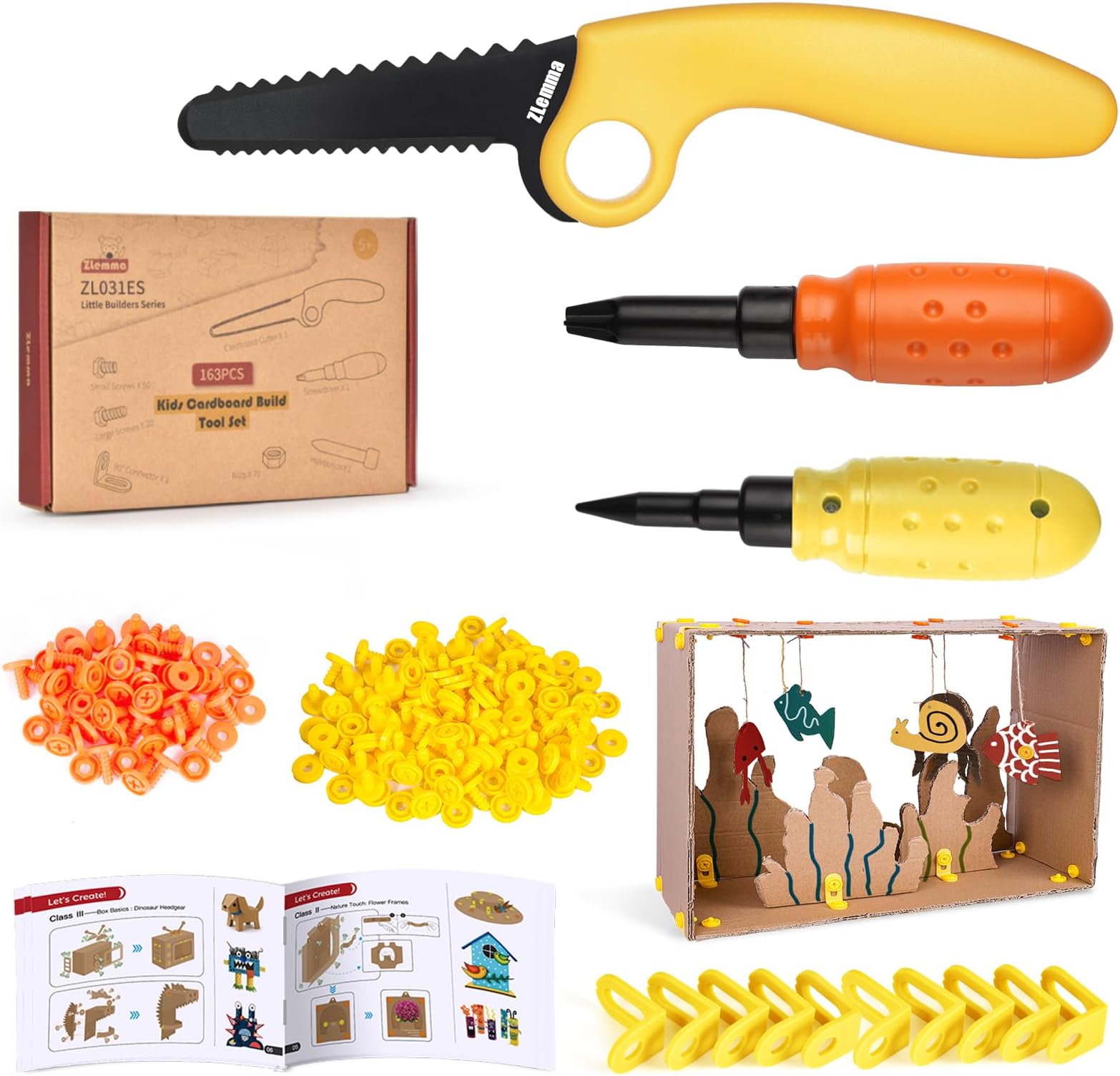 Cardboard Construction Tool Kit 163 Pieces-Educational Toys for at-Home Play + Classroom Learning | Reusable Cardboard Tools for Kids