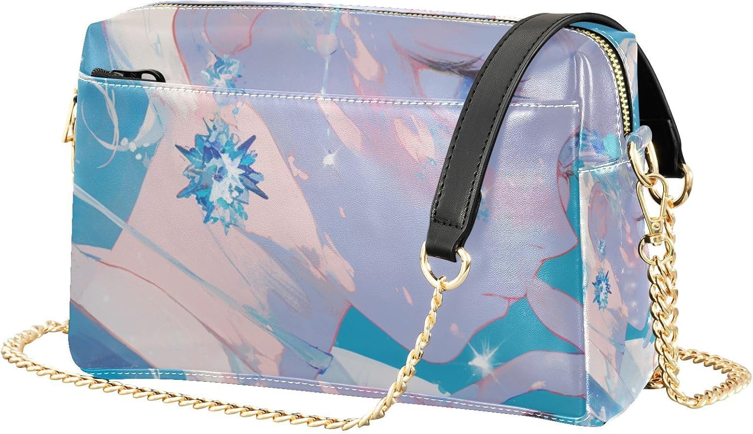 Glittering Blue Anime Girl Small Crossbody Bag Women Vegan Leather Women's Purses Zip Woman Shoulder Handbags