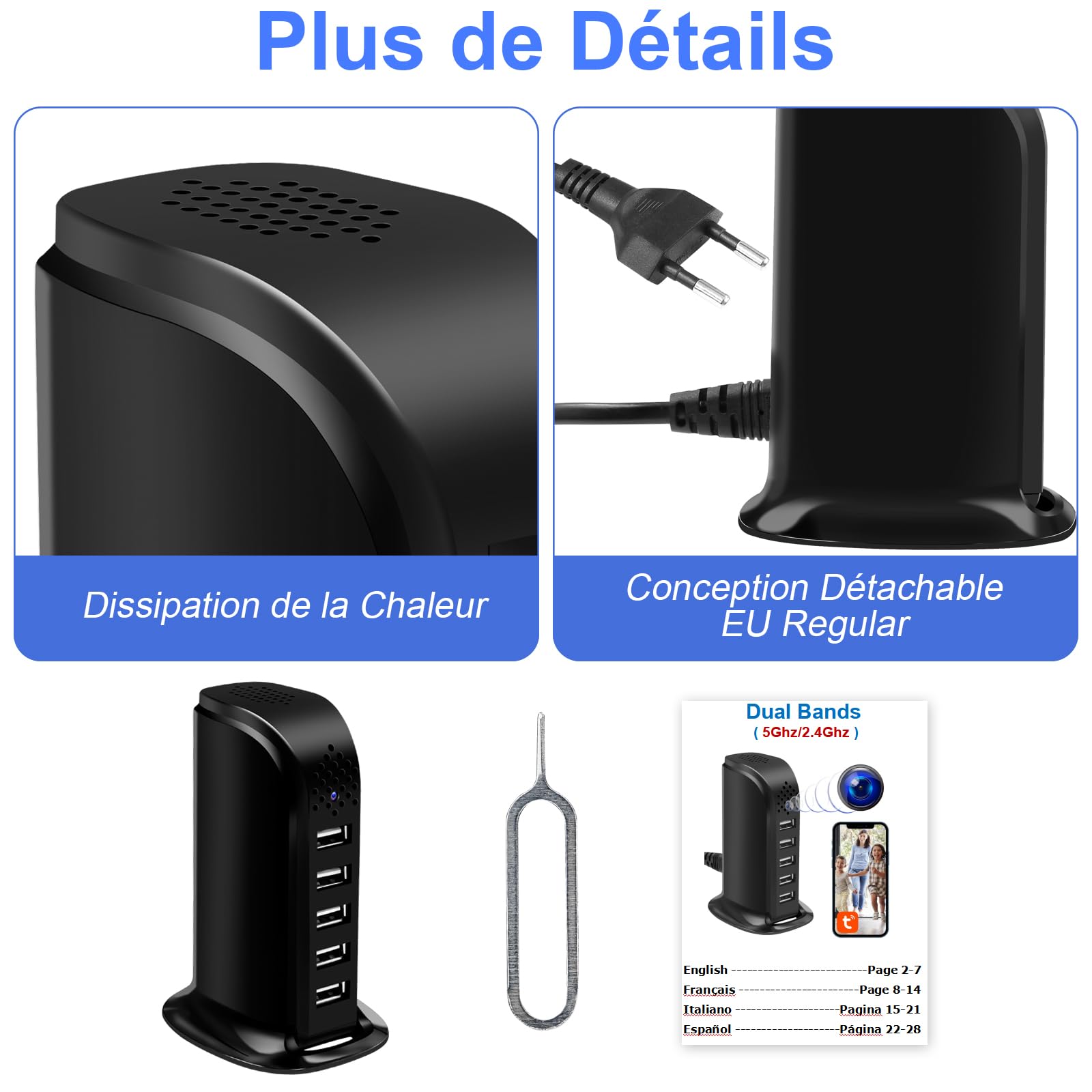 Cámara Espía Oculta 5G WiFi, Mini Camaras Espias Hub de Carga 1080P HD | Micro Camera Espia Camuflada de Vigilancia Detección de Movimiento, Diseño Discreto Invisible,Seguridad en Hogar Oficin