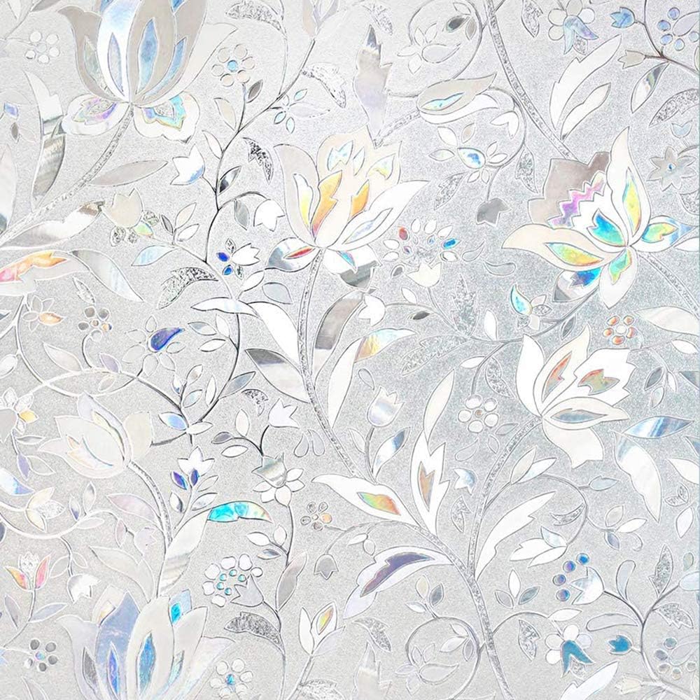Privacy Window Film, Translucent Glass Tint Static Cling Treatment Reflects Rainbow Effect with Sunlight - Home Security and Decorative, Heat Control, Stops UV (3D Tulips, 17.7x157.4 Inches)