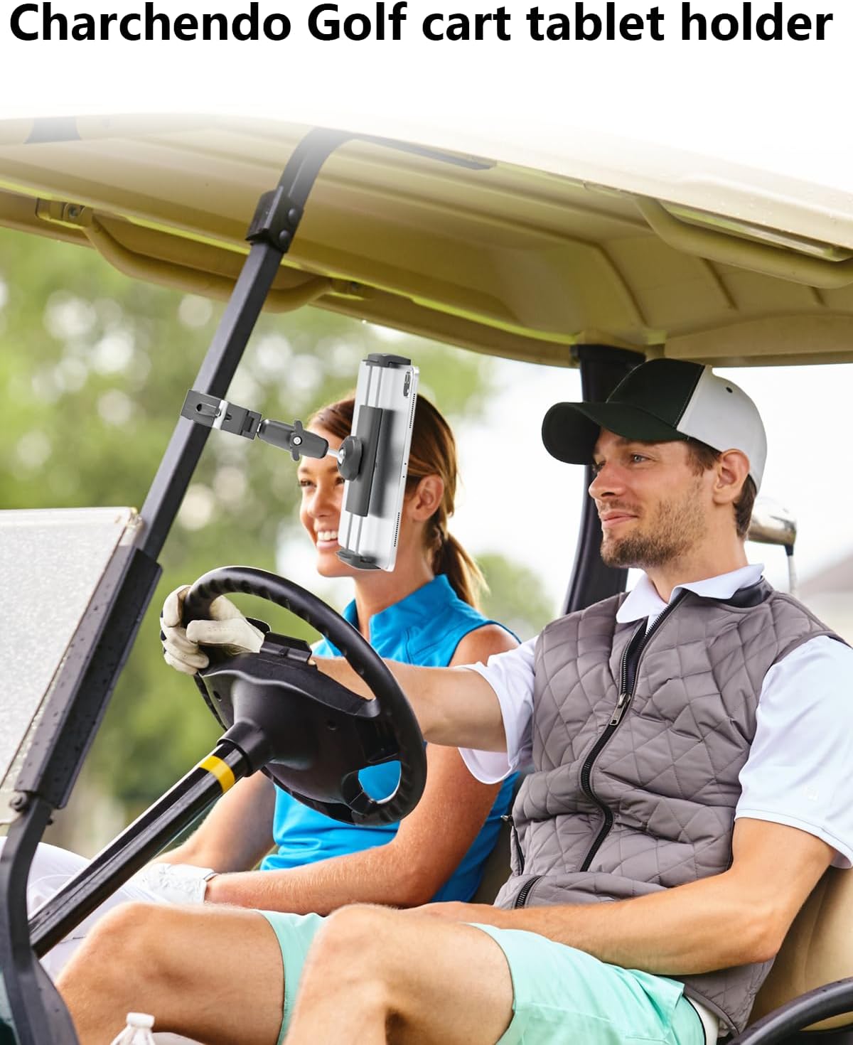 Charchendo Pro Golf Cart Series Tablet Mount - Heavy Duty Clamp for 1.1"-1.8" Tubes/Pipes, Tablet Holder with Anti-Slip Silicone, Perfect for ZGO/Club Car/Other Golf Carts, for 4-13in Devices
