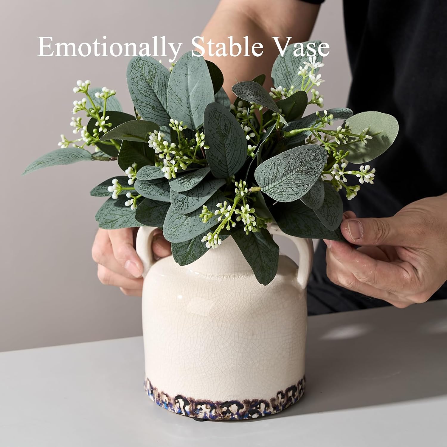 Emotionally Grounded Vase, Vaseking Ceramic Rustic Vase with 2 Handles, 5.83 inch Minimalist Decorative Farmhouse Vases for Home Decor, Living Room, Enterway, Table Decoration, White - Image 5