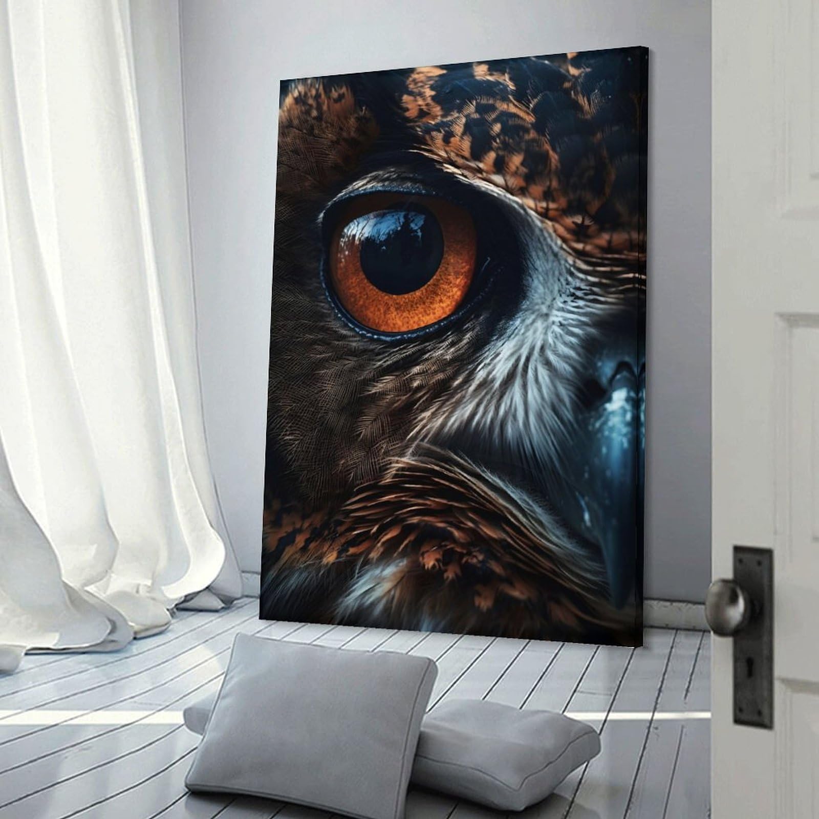 Junmoney Frame-Close-Up Owl Eye Close-Up Owl Eye Wall Art Print 16X24inch(40X60cm), For Gallery Wall Layouts In Home Or Office, An Easy Match For Collected Prints