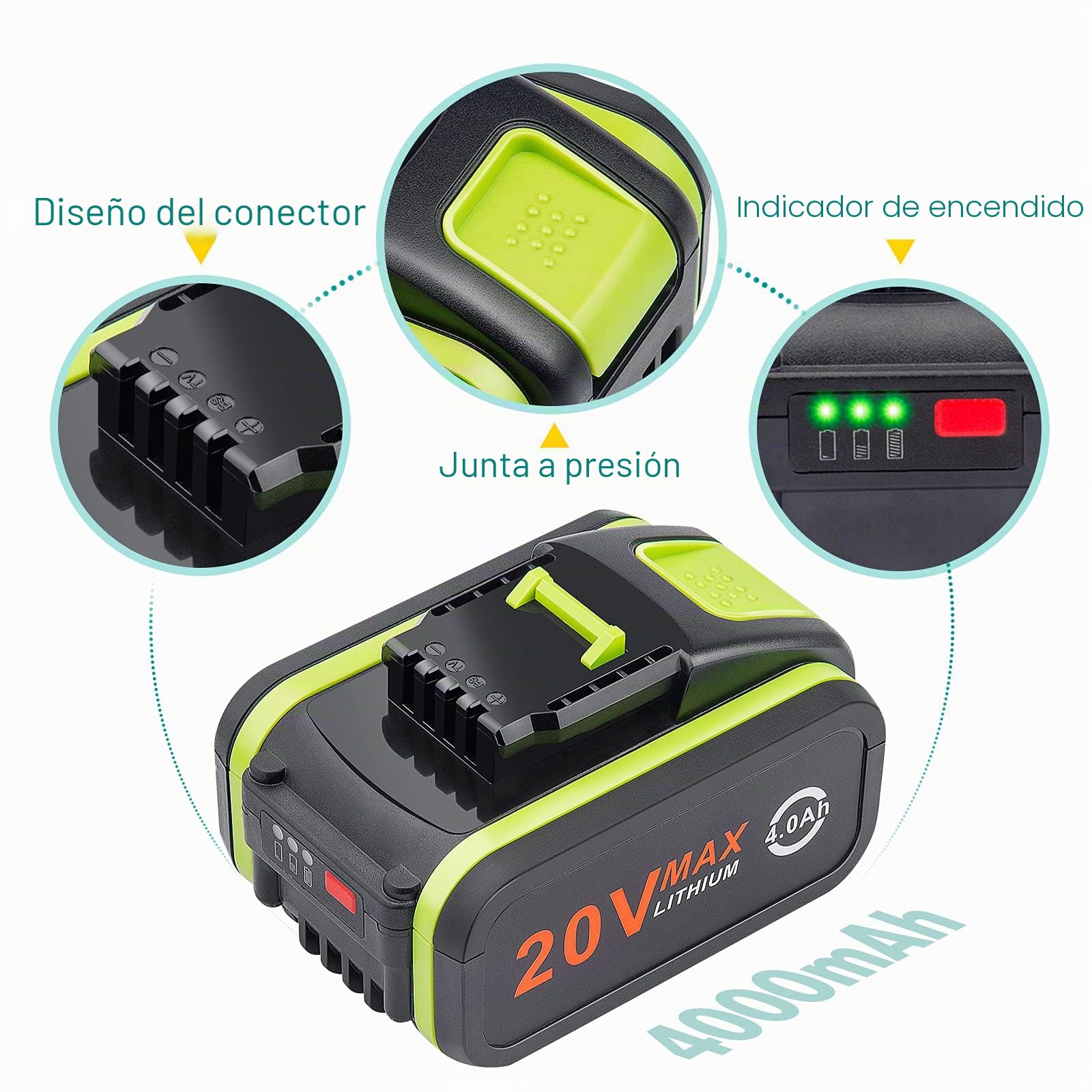 LabTEC Paquete de 2 baterías de repuesto de 20V 4000mAh/4.0Ah para Worx 20V WA3551, WA3551.1 WA3553 WA3553.2 WA3641 WG629E WG546E WU268 WX166.4 WX372.1 WX800 WX802 WX678 WX550 WX523 WU531.9 WG894E