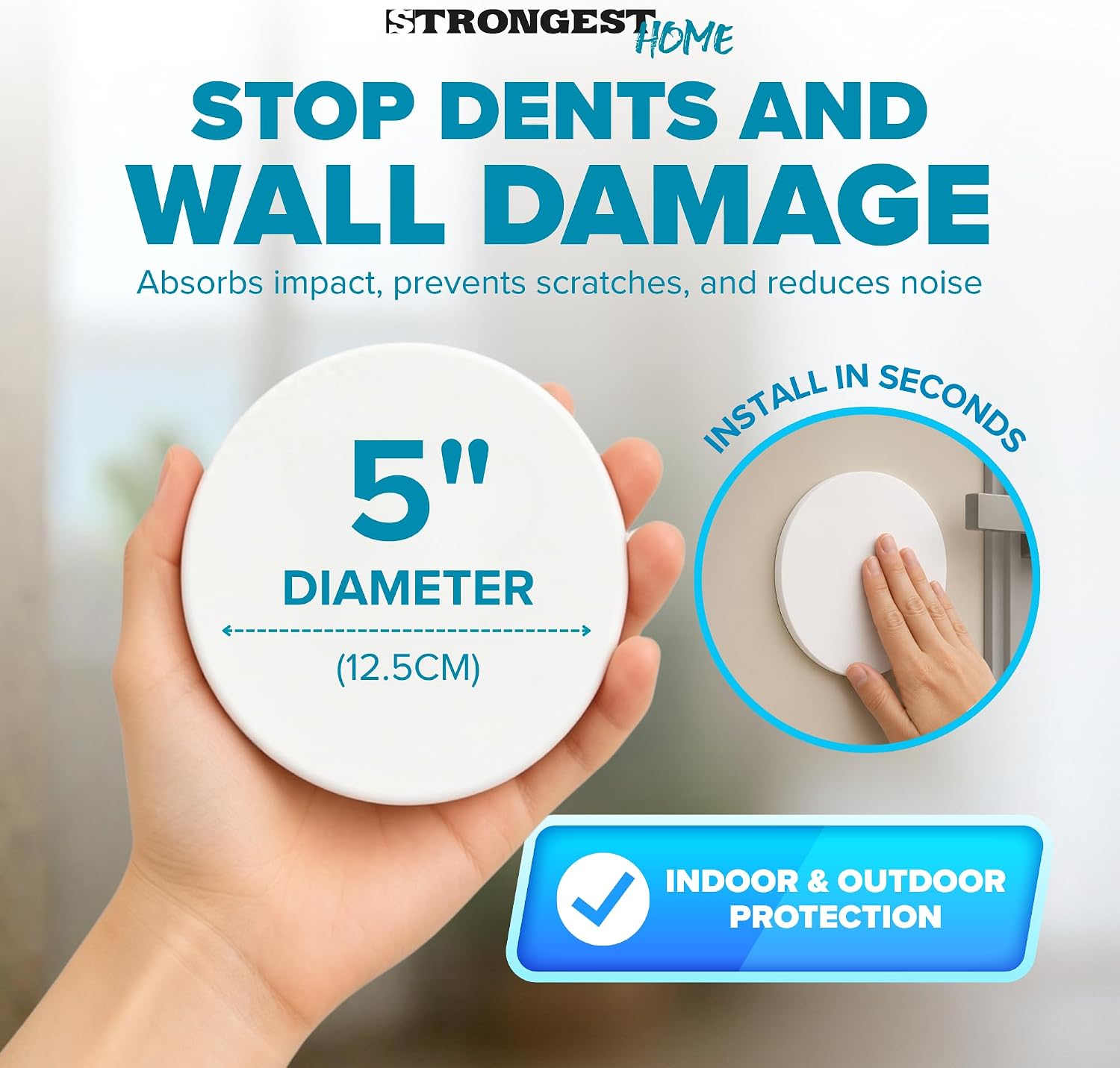 STRONGEST HOME 5-Inch White Rubber Door Stopper Wall Protector, Jumbo Wall Shield Guard Cushion for Large Door Knobs & Commercial Handles, Heavy Duty Drywall Hole Cover Saver, 3-Pack