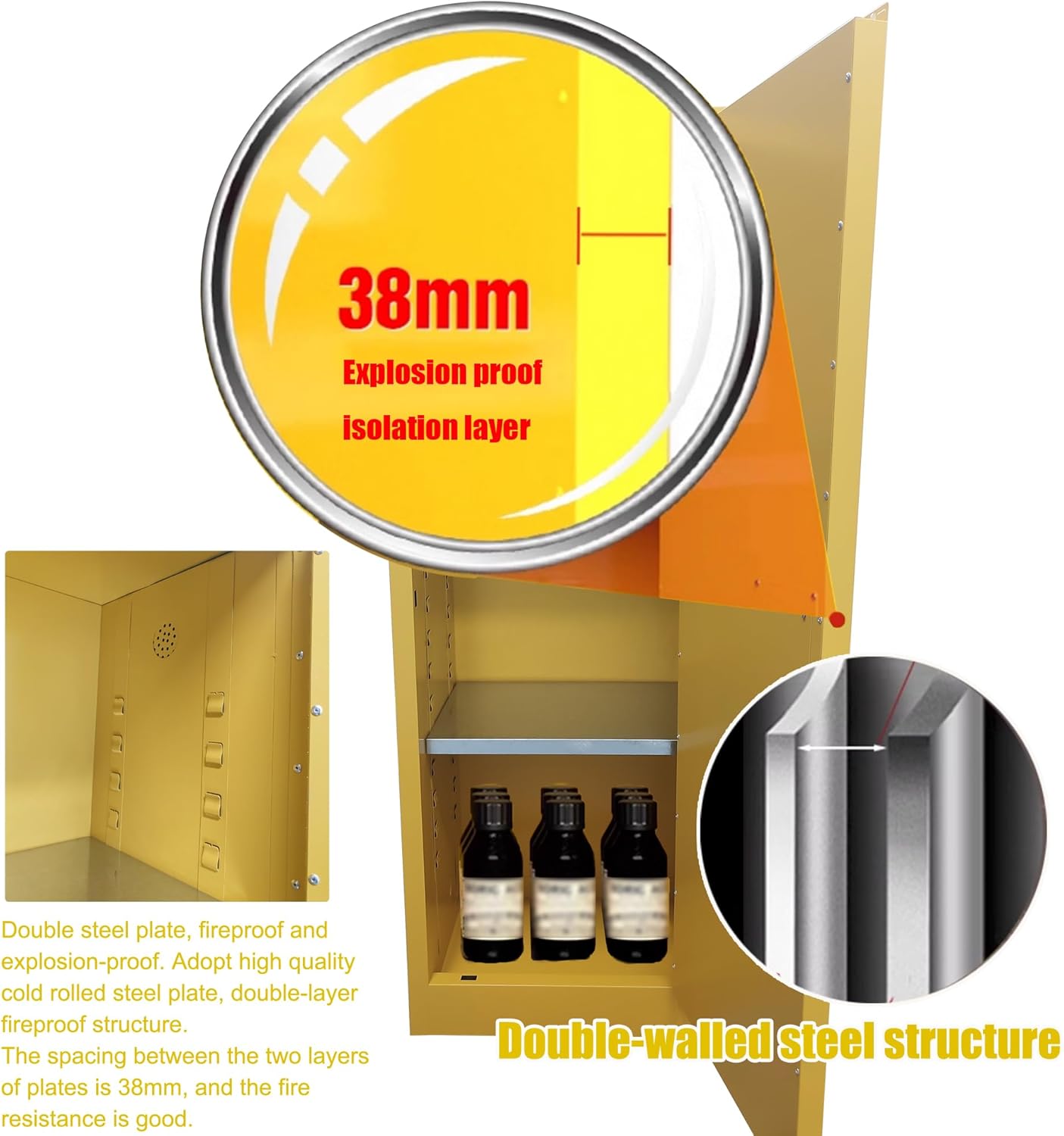 Flammable Storage Cabinet 78 Gallon Fireproof Reagent Safety Storage Welded Cabinet Cold-Rolled Steel Flammable Liquid Cabinet Adjustable Shelf Fuel Storage Cabinet Single Door with Lock