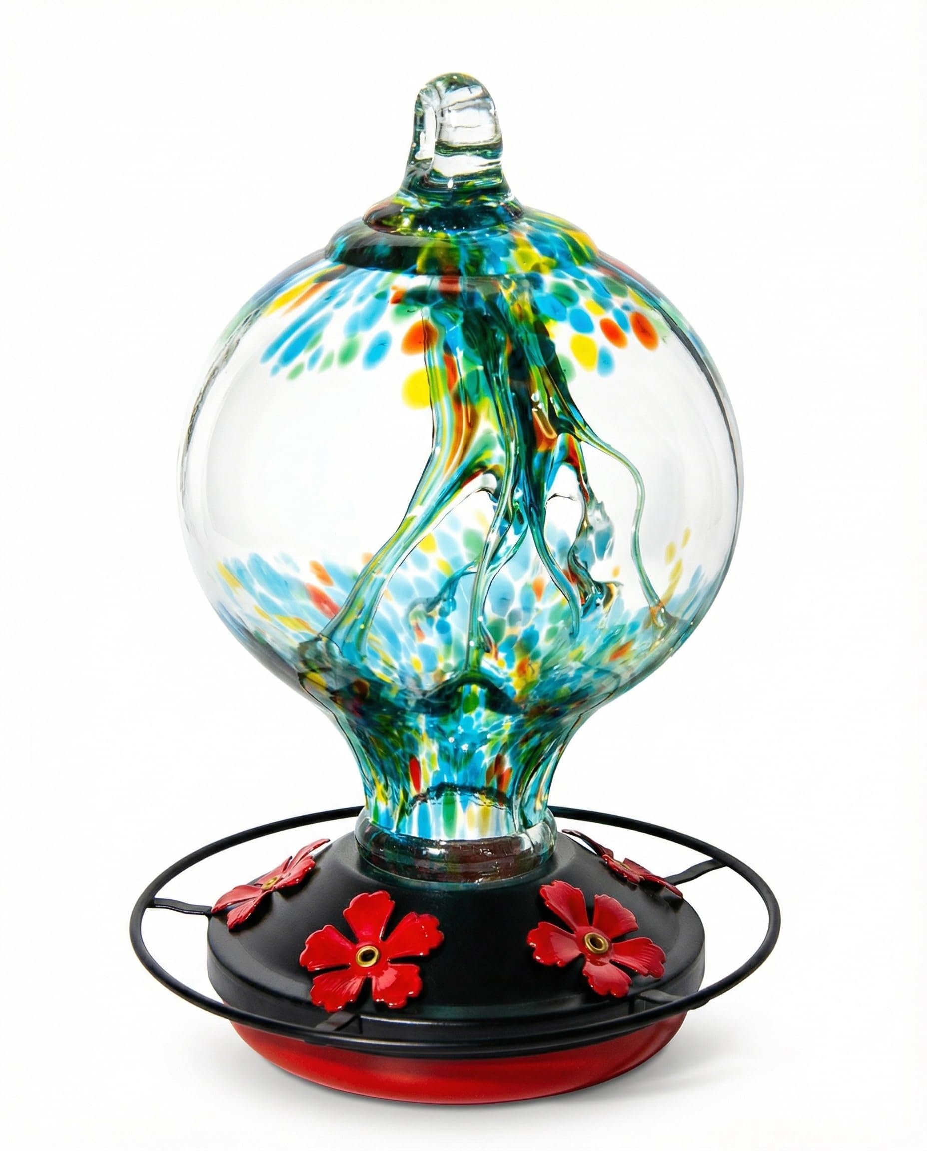 Novoto 34 oz Hand-Blown Glass Hummingbird Feeder