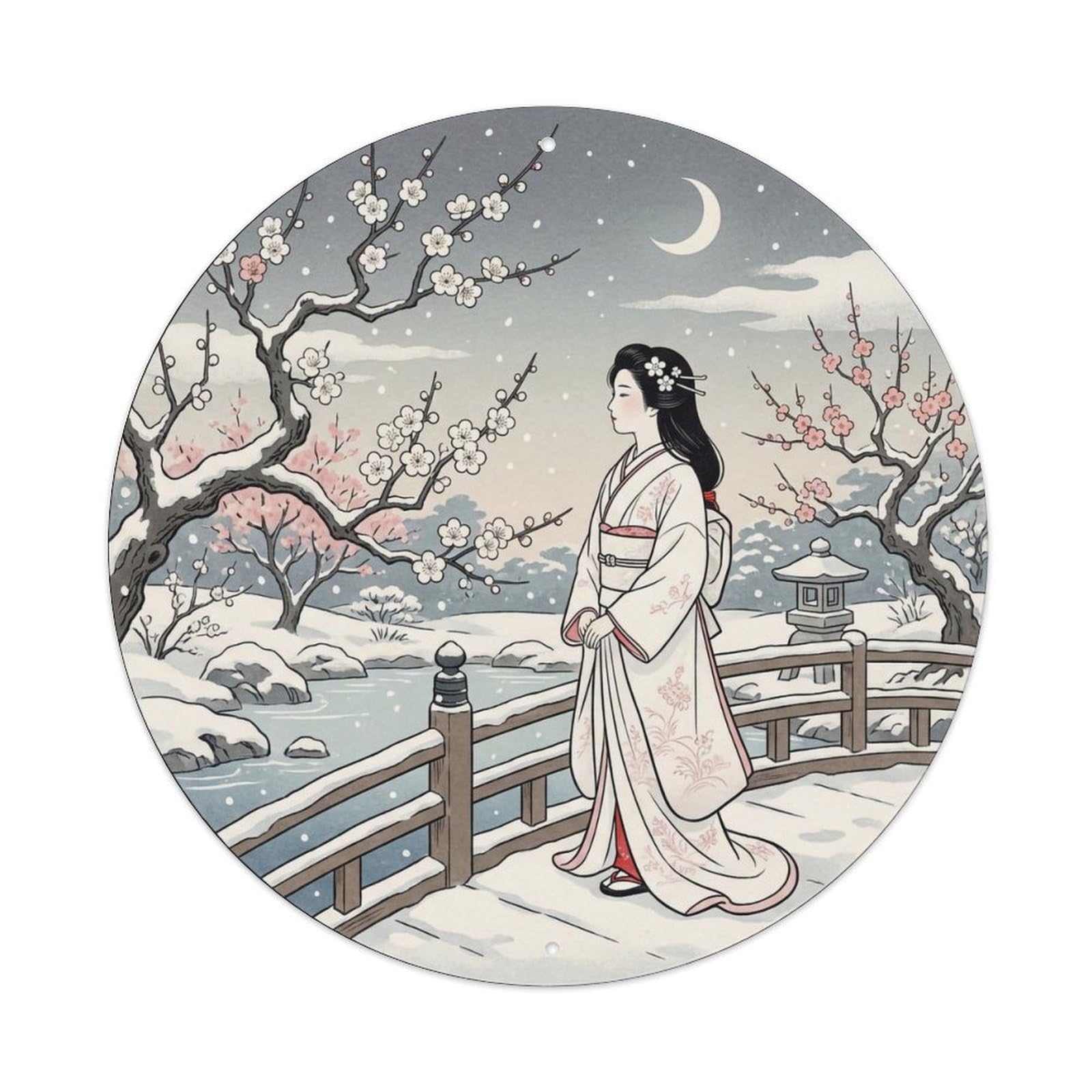 Japanese Elegant Lady Winter Plum Blossom Graceful Motif Metal Tin Sign