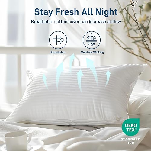 Miniatura 4 de Almohadas refrescantes hipoalergénicas de alta calidad, juego de 2 almohadas de cama tamaño Queen, almohadas de cama para hotel de lujo, almohadas