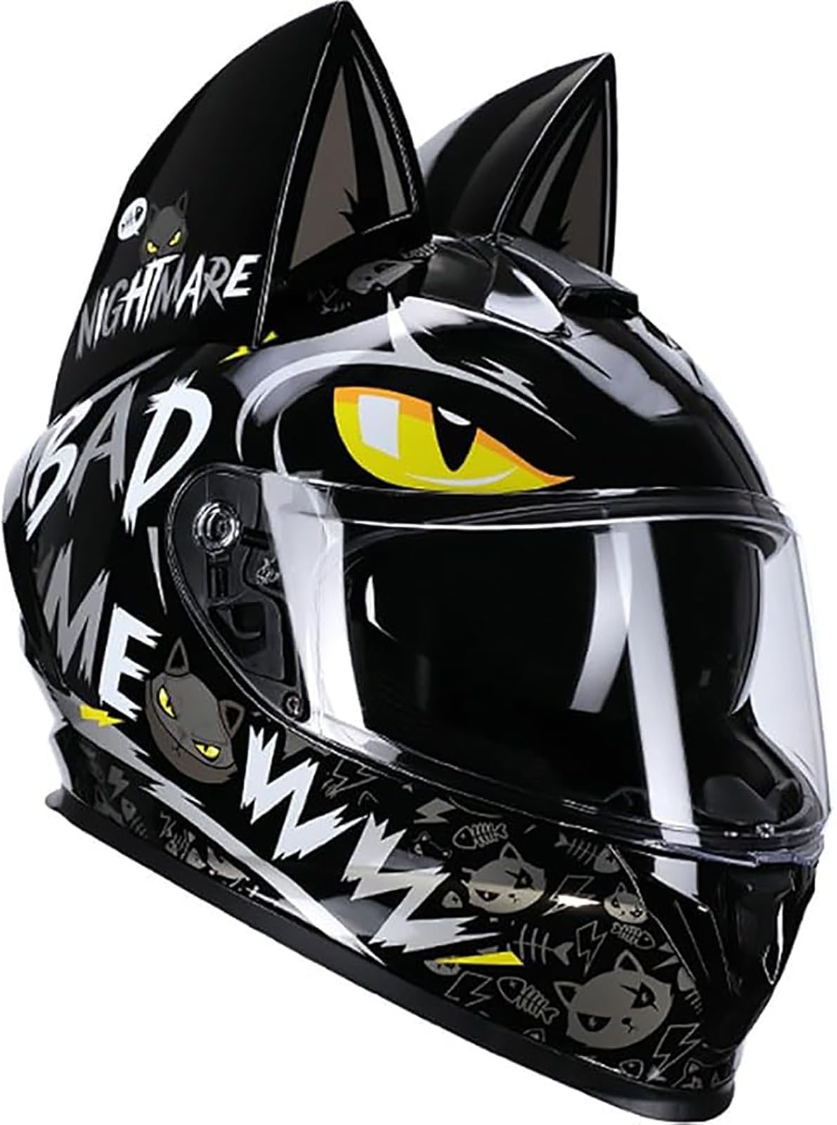 Casco De Moto Con Orejas De Gato Cascos Integrales Con Viseras Cascos De Motocross Homologados ECE Para Adultos Hombres Mujeres Cuatro Estaciones A7,S (50-53cm)