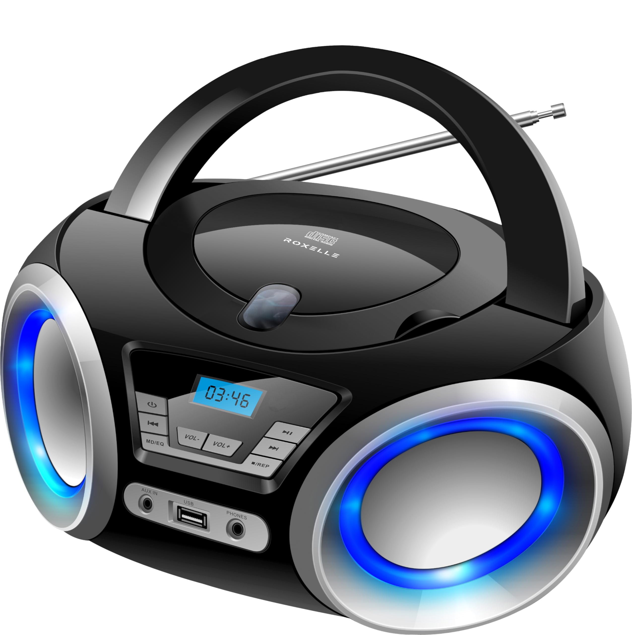 Lecteur CD portable CD-300 BT FM MP3 USB AUX éclairage RVB double alimentation AC batterie écran LCD prise casque