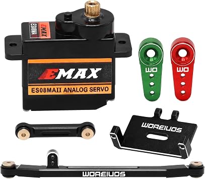RC Servo EMAX ES08MAII Analog Servo 12G Steering Servo with Servo Mount Bracket and Arm and Steering Link Set for Axial SCX24 Upgrade Parts Black
