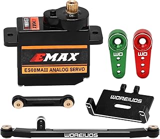 WOAEIUOS RC Servo EMAX ES08MAII Analog Servo 12G Steering Servo with Servo Mount Bracket and Arm and Steering Link Set for Axial SCX24 Upgrade Parts (Black)