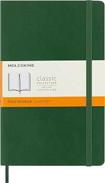 Moleskine Classic Notebook, Cuaderno Rayado, Tapa Blanda y Cierre Elástico, Tamaño Large 13 x 21 cm, Color Verde Mirto, 192 páginas
