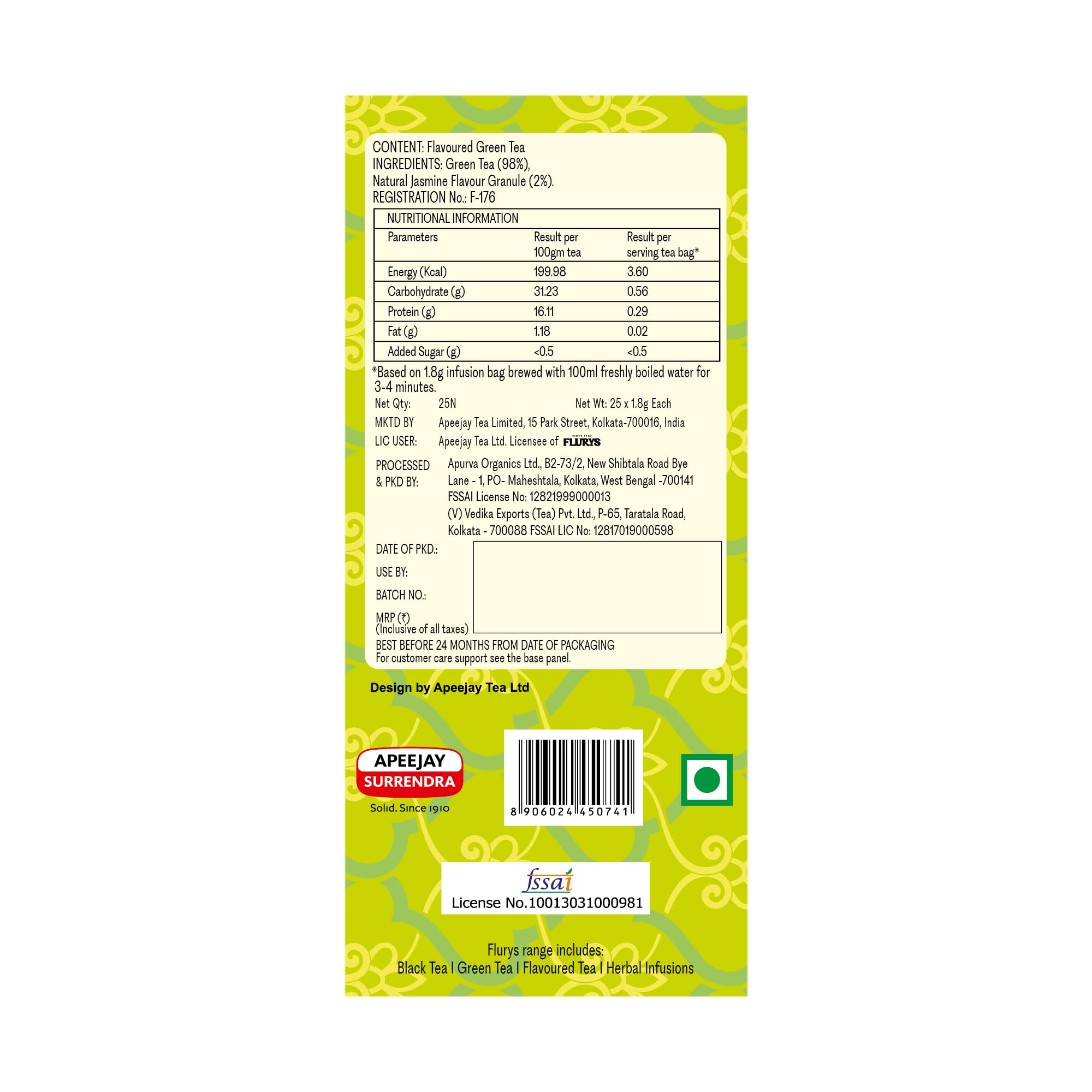 Ty-phoo Flurys Floral Jasmine Green 25 Tea Bags,45 Grams - Image 2 thumbnail
