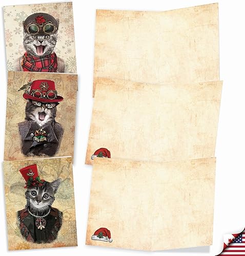 Miniatura 2 de The Best Card Company - 10 tarjetas navideñas en blanco - Gatos y perros, tarjetas de animales de Navidad en caja para niños (4 x 5.12 pulgadas) -