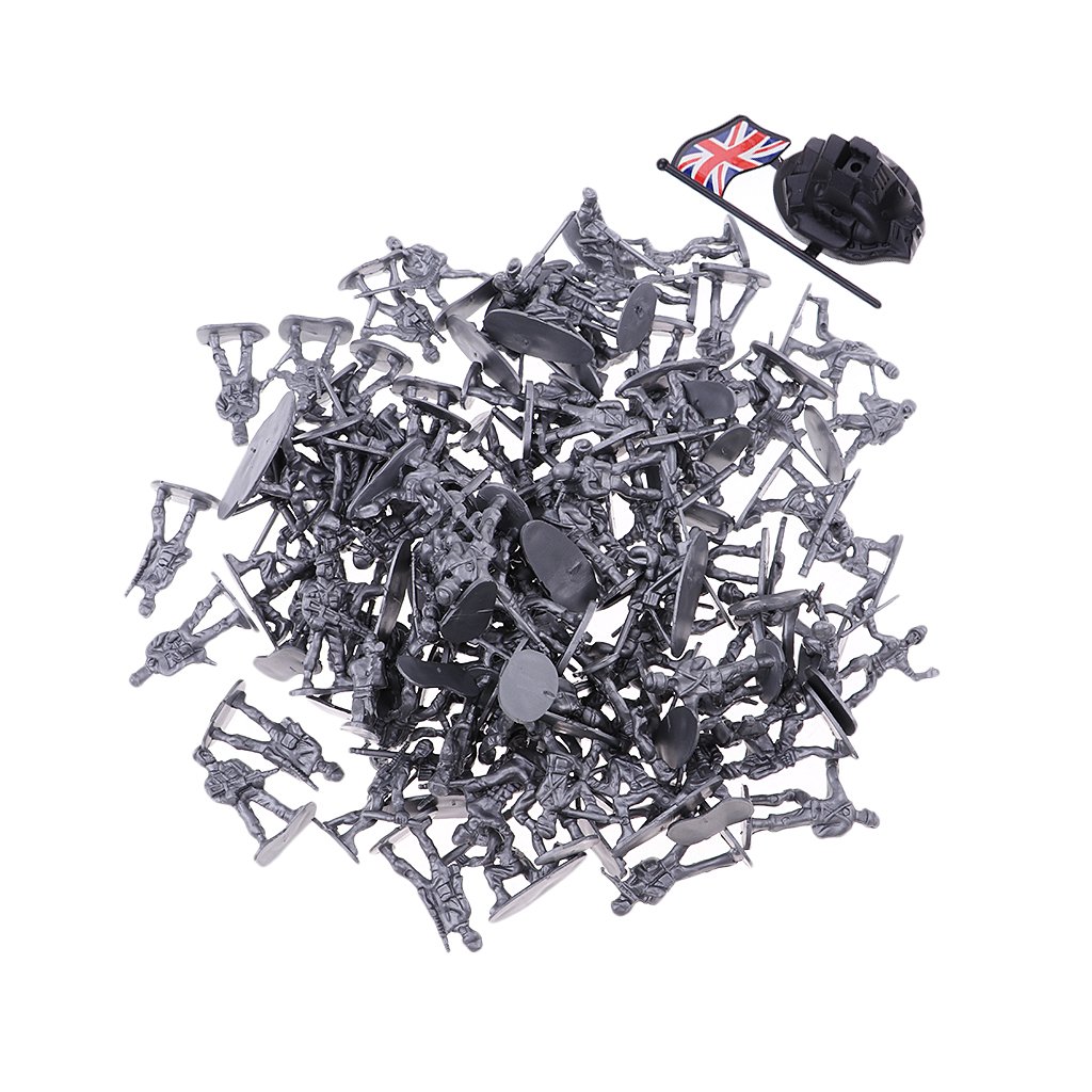 100x Plastic Model Toy Soldier Miniature 3-4 Cm, Silver, as described