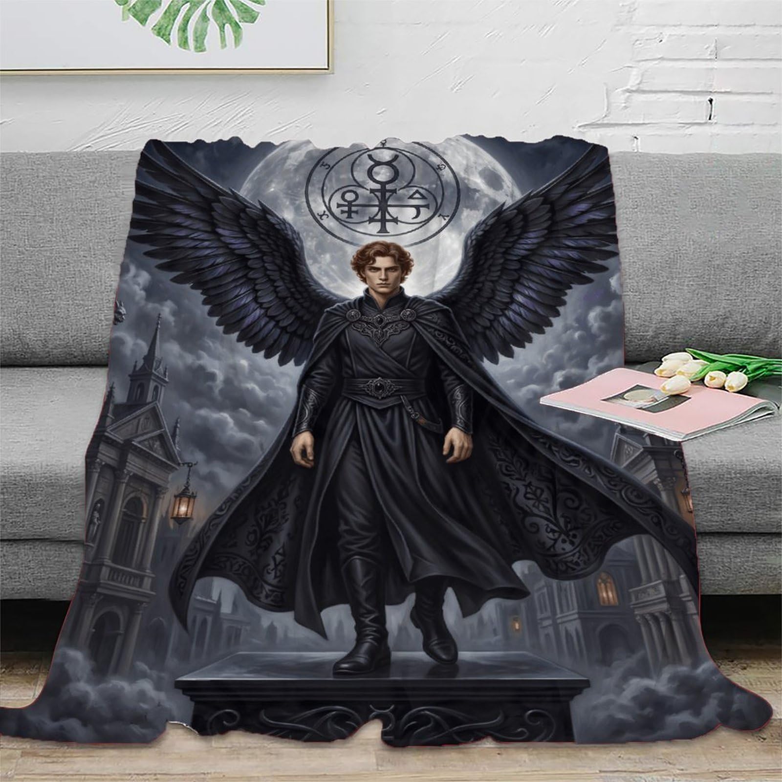 W7C8U2X3 Dark Angel Lucifer Gothic City Blanket, Flannel, Bedroom