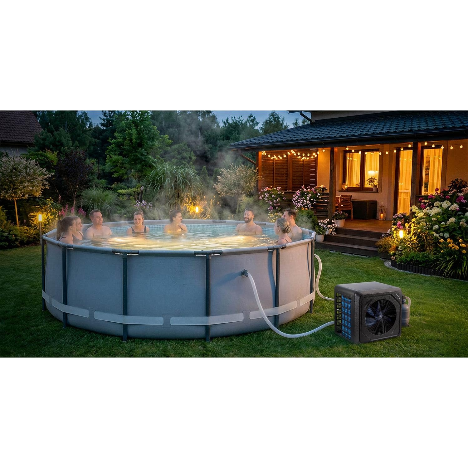 Humberg Pompa di calore per piscina, 5 kW, riscaldamento per piscine fino a 30.000 l, efficienza energetica, silenzioso 48 dB, controllo app Wi-Fi, LCD, COP 5,17, piscina da giardino fino a 8-20 m³