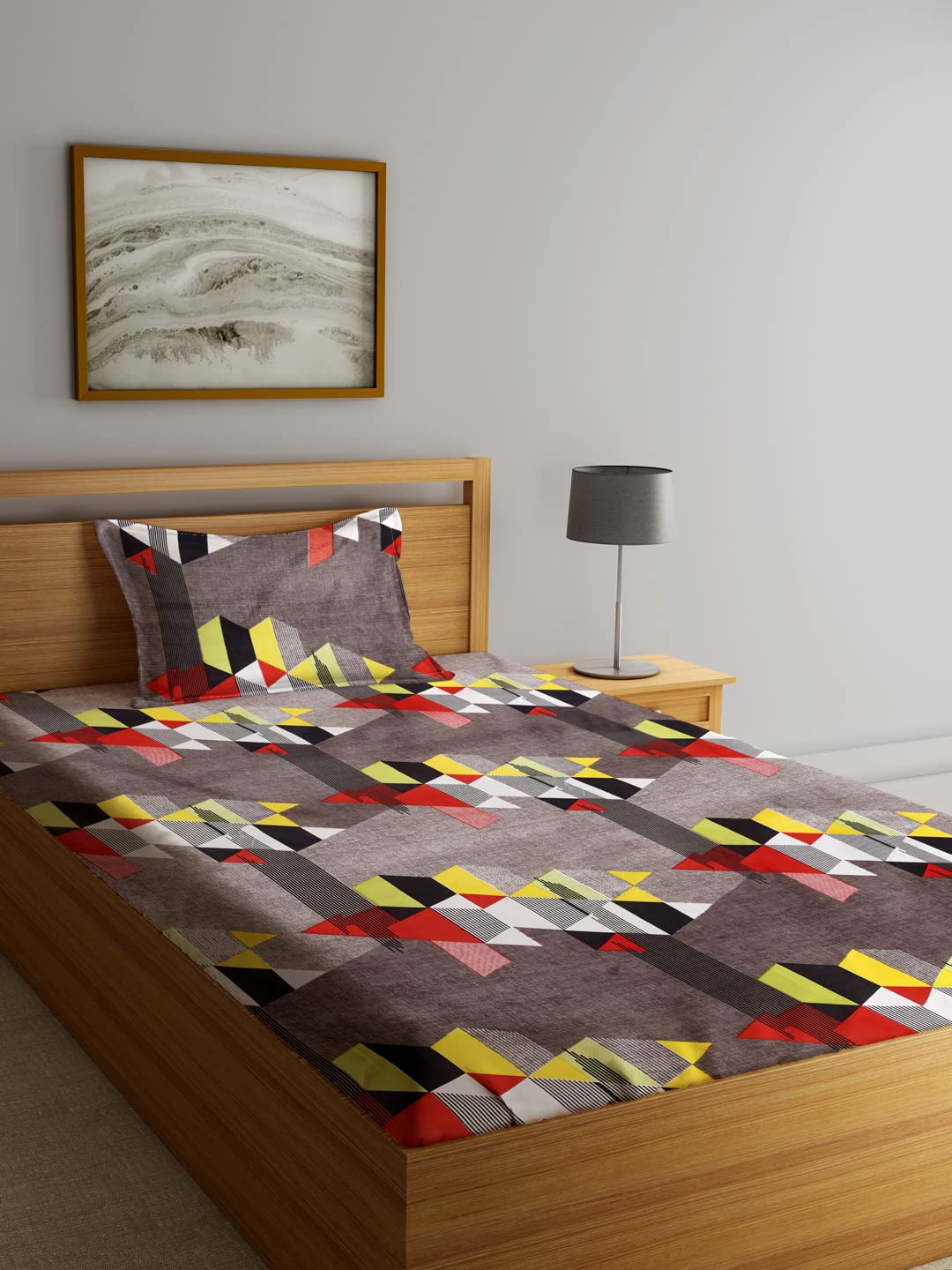 Fashion String144 TC Microfibre Grey Single Bedsheet with 1 Pillow Cover