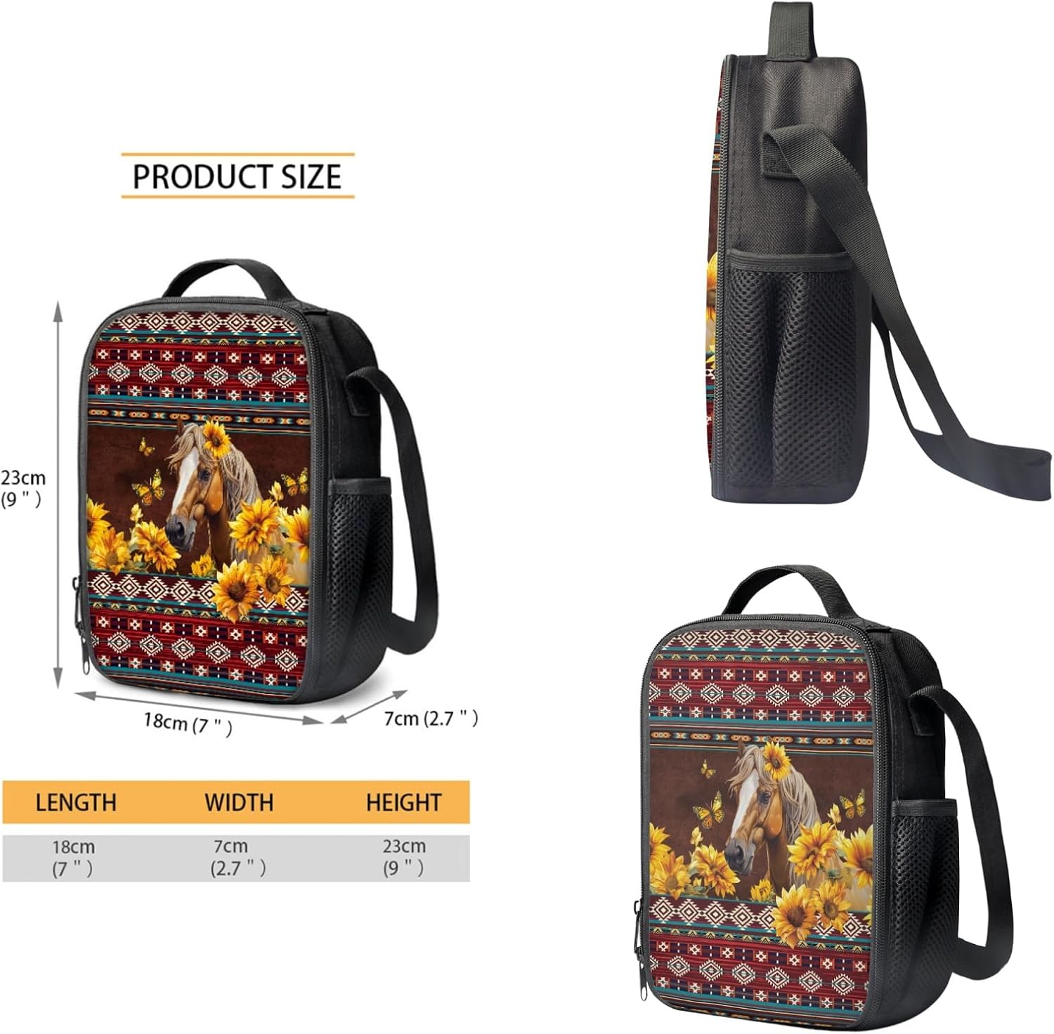Southwest Tribal Horse Backpack for Middle School Girls 10-12 with Lunch Box Pencil Case 3 Piece School Backpack Set for Boys 17 Inch Elementary Student Bookbag