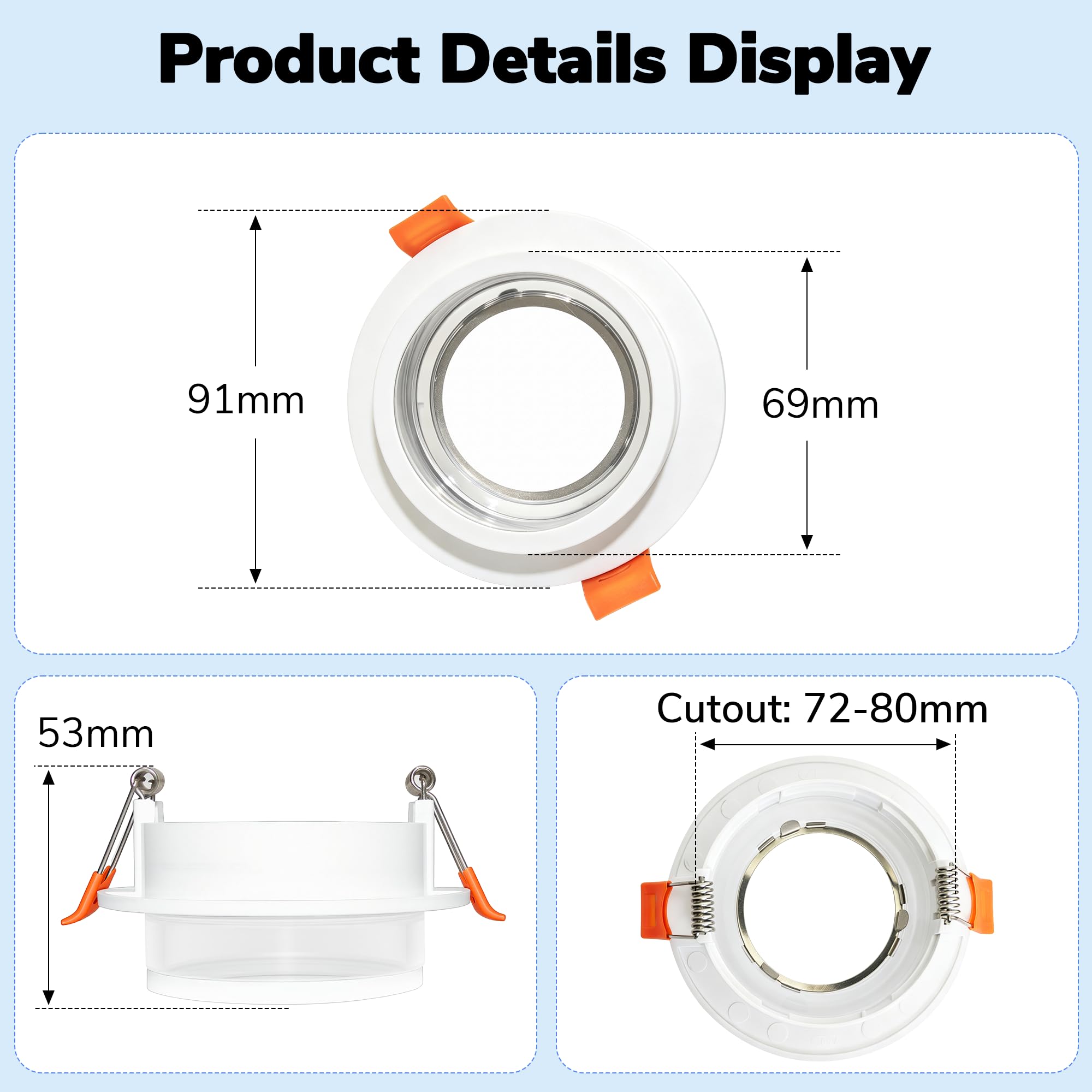 Foco Empotrable GU10 Juego de 12, Antideslumbramiento con Efecto Halo, Foco LED Techo Blanco Ultra Fino IP44 Resistente al Agua, Orificio 72-80mm Ajustable, para Baño Cocina Salón,Sin Bombilla