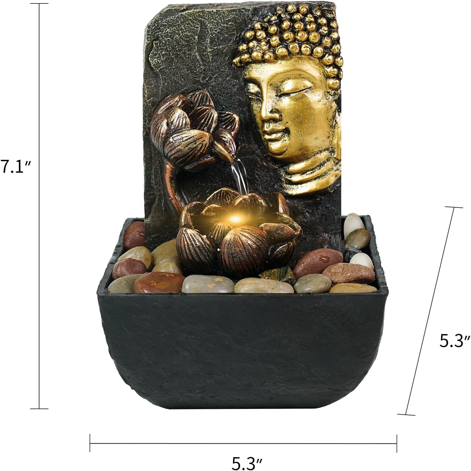 Ferrisland Desktop with LED Light Buddha Lotus Resin Fountain (Gold) image 2
