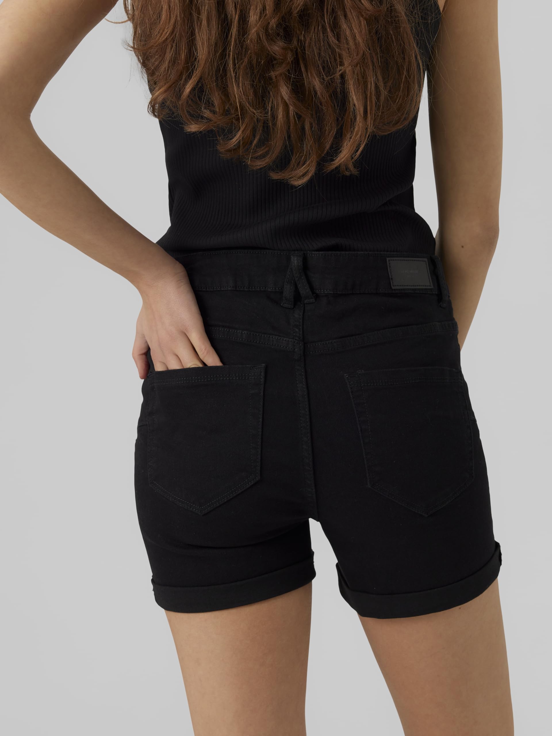 VERO MODA Shorts Denim Dobladillo Vuelto y Bolsillos