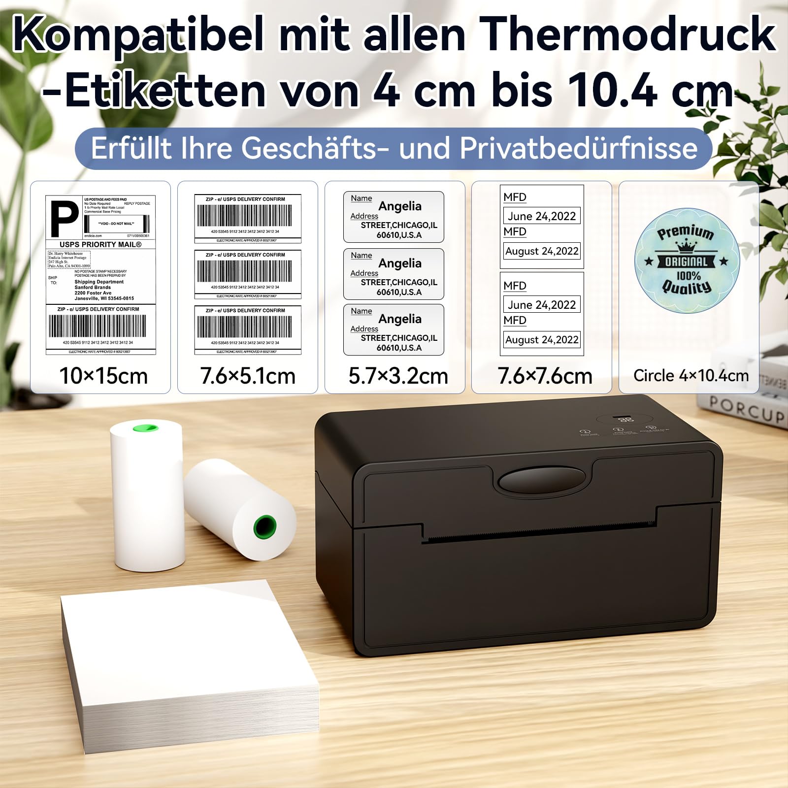 PeriPage Thermal Label Printer 4x6, DHL Shipping Label Printer, Wireless Bluetooth Labeldrucker for DHL UPS USPS, Compatible with iPhone ipad Windows