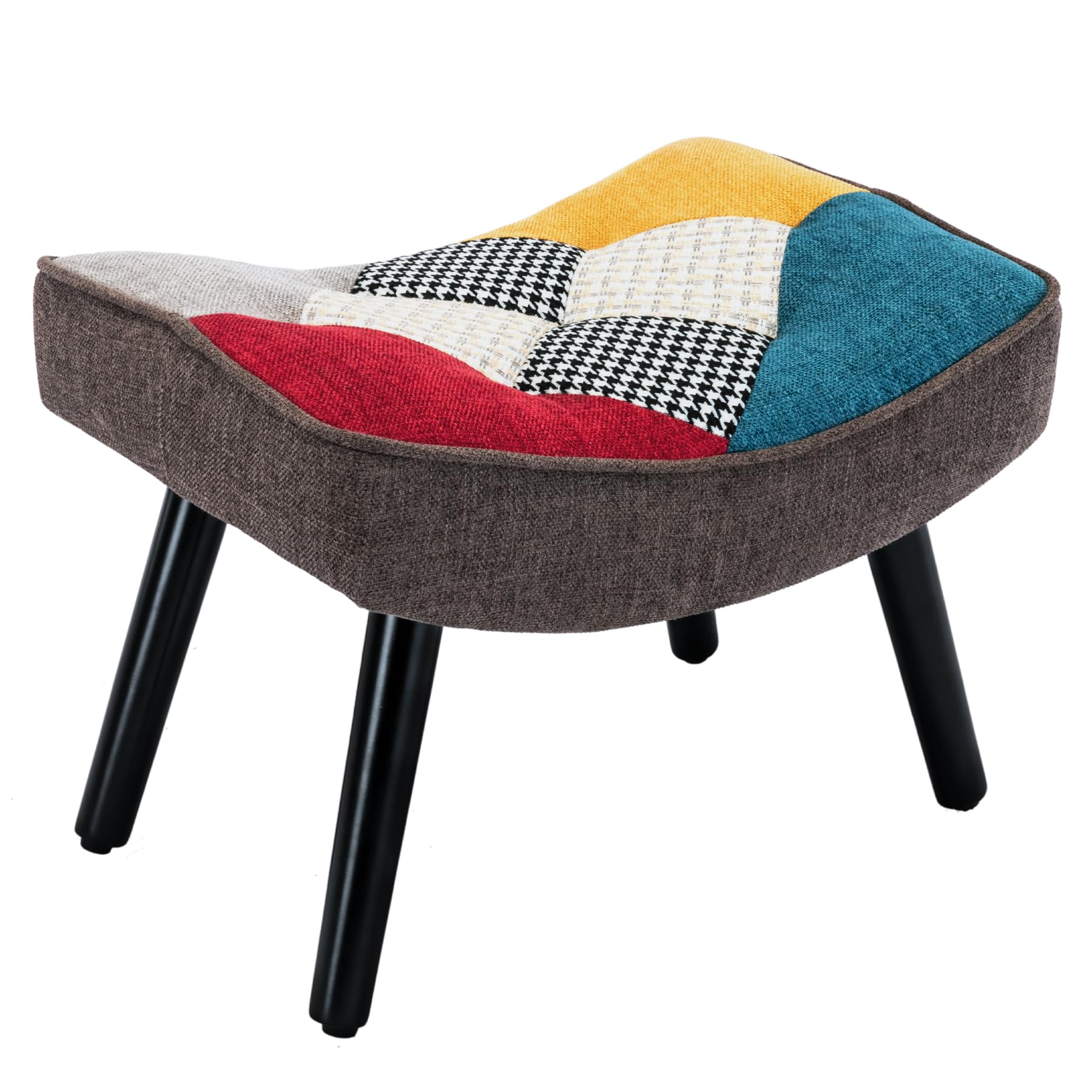 Fußhocker Holzbeine Leinen-Patchwork, bunt, für Wohnzimmer Schlafzimmer, 51 * 38 * 37 cm