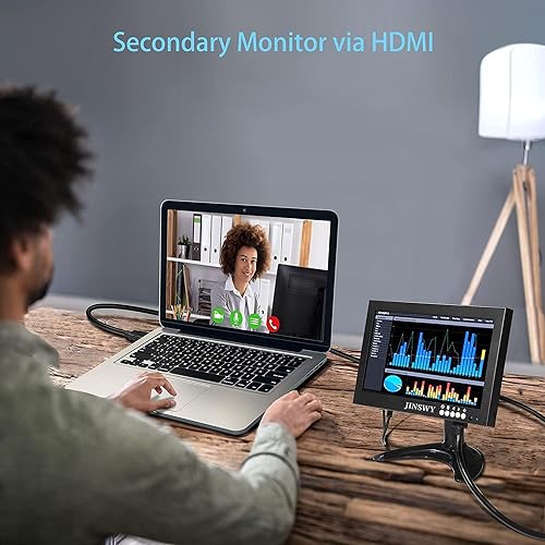 Vista 3 de Mini monitor de seguridad de 8 pulgadas, pantalla de metal portátil de 1280 x 720, entrada HDMI/VGA/AV/BNC, altavoces integrados y control remoto