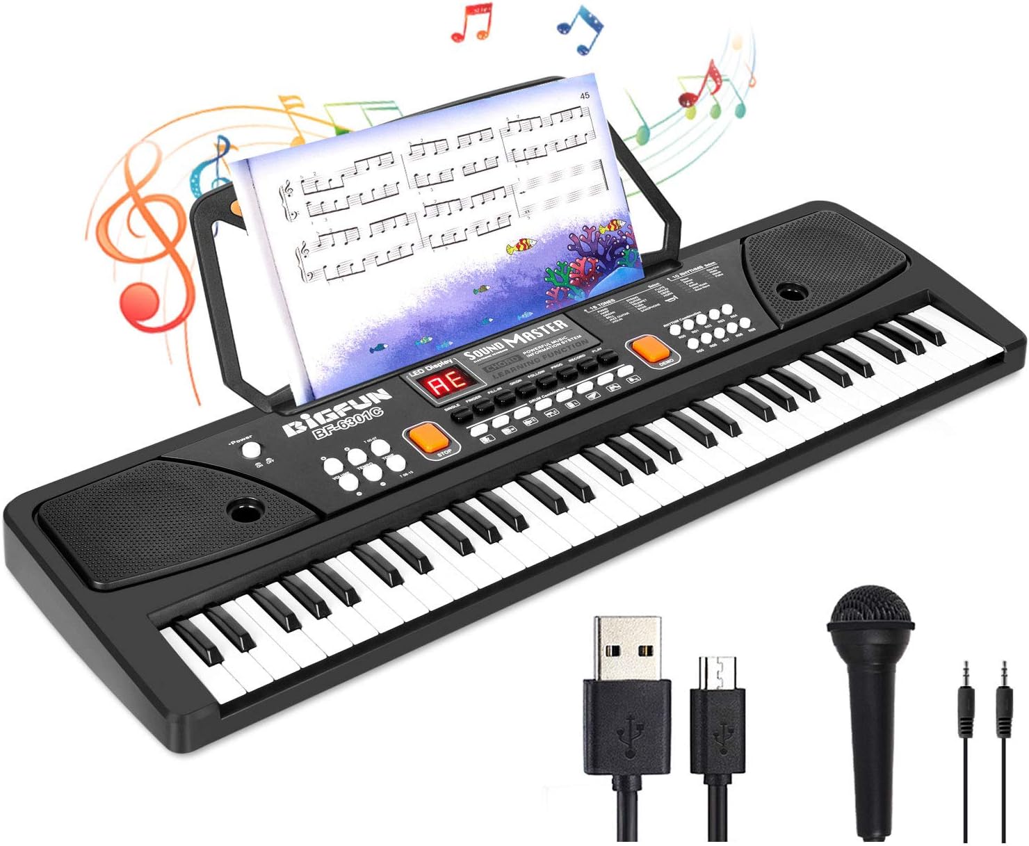 101】電子キーボード 61鍵盤 USB充電 電池給電式 電子ピアノ 音楽