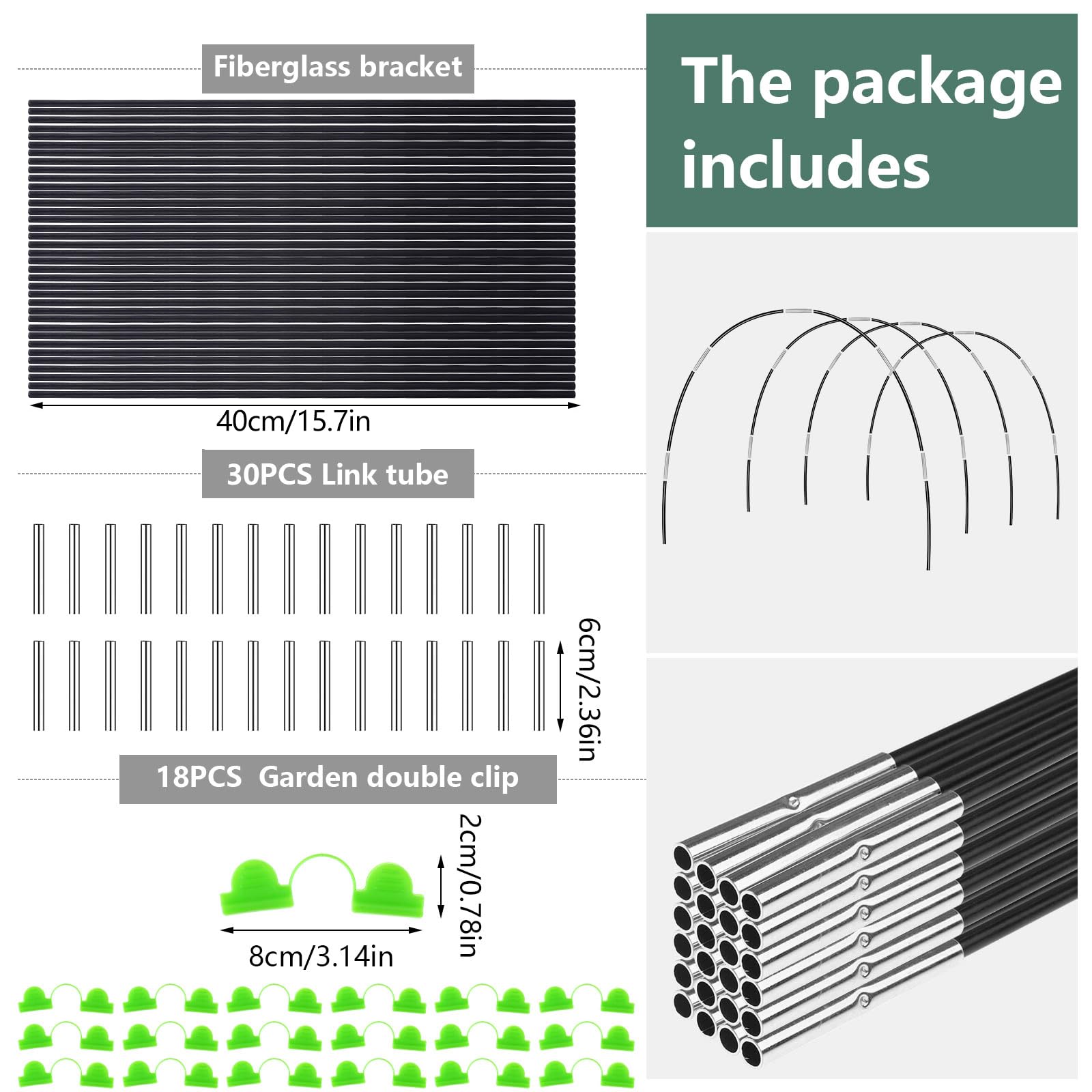ULELE 36Pcs Garden Hoops for Netting Black Garden Tunnel Hoops for Row Cover Garden Hoops Grow Tunnel Hoop House Greenhouse Tunnel Arches Garden Hoops for Raised Beds 30 Galvanized Joints - Image 2