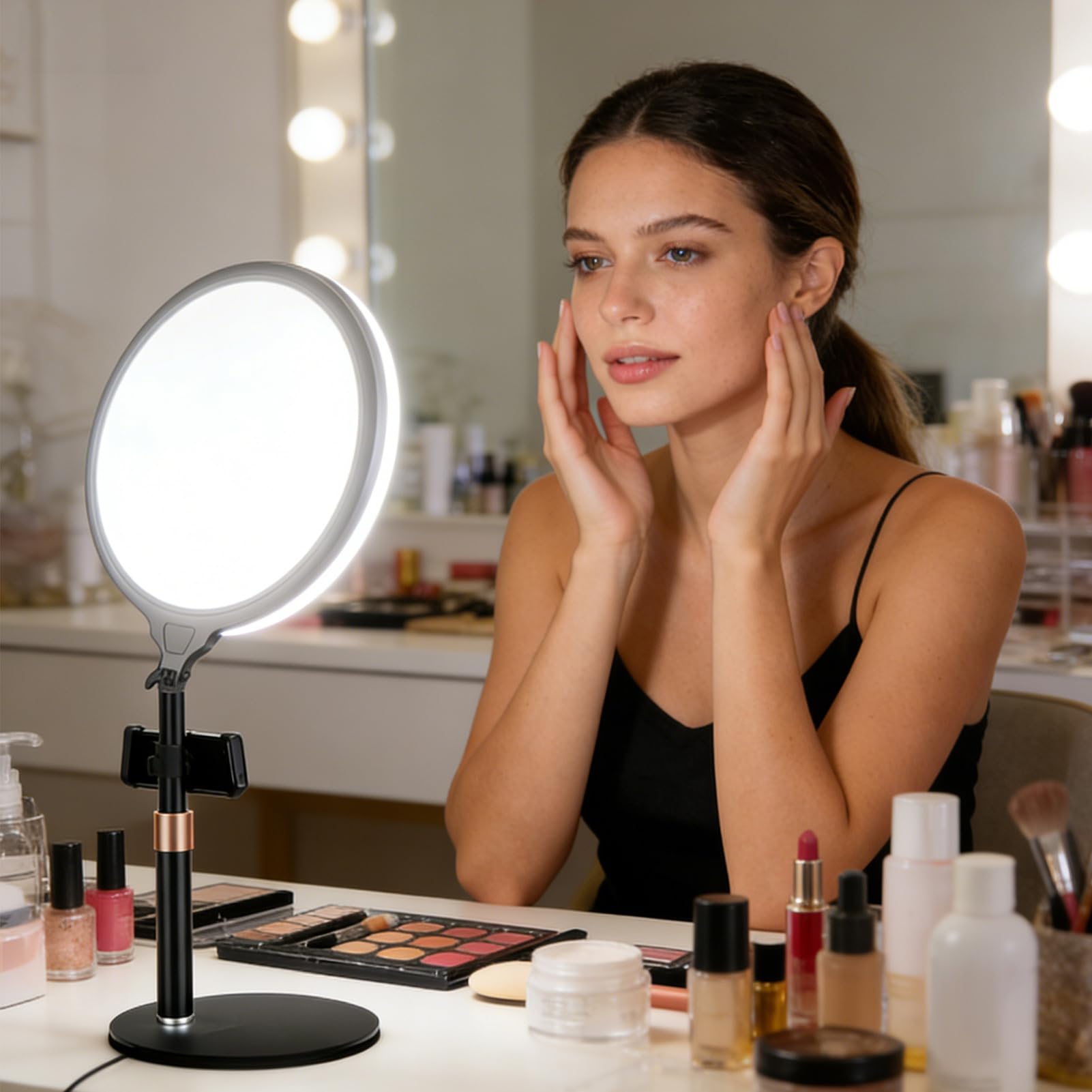 Luce Ad Anello Per Selfie LED a Luminosità Regolabile a Schermo Intero | Stand per Luce Anello LED da Selfie Riunioni, Live Streaming, Videochiamate, Podcast, Vlog, Trucco