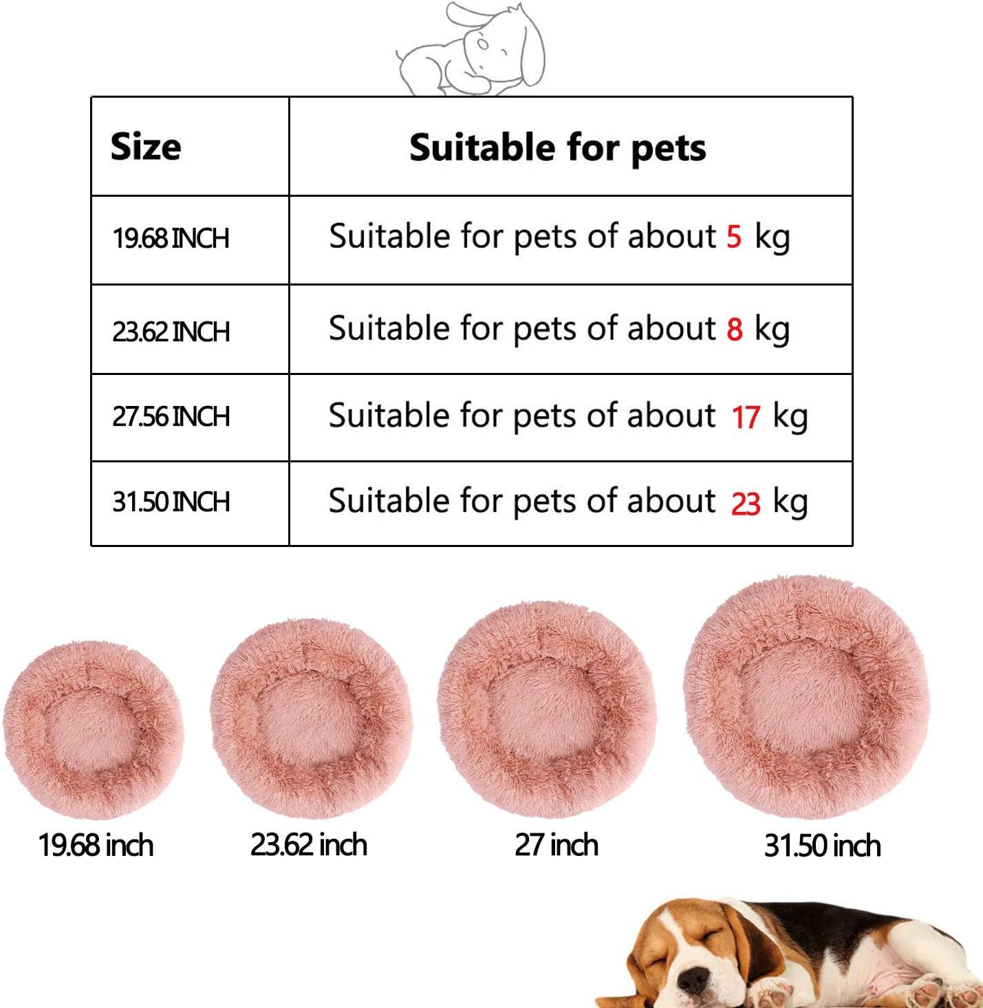 XZKING Extra Large Dog Calming Bed, Fluffy Round Dog Bed, Washable Anti Anxiety Donut Pet Bed for Large Dogs