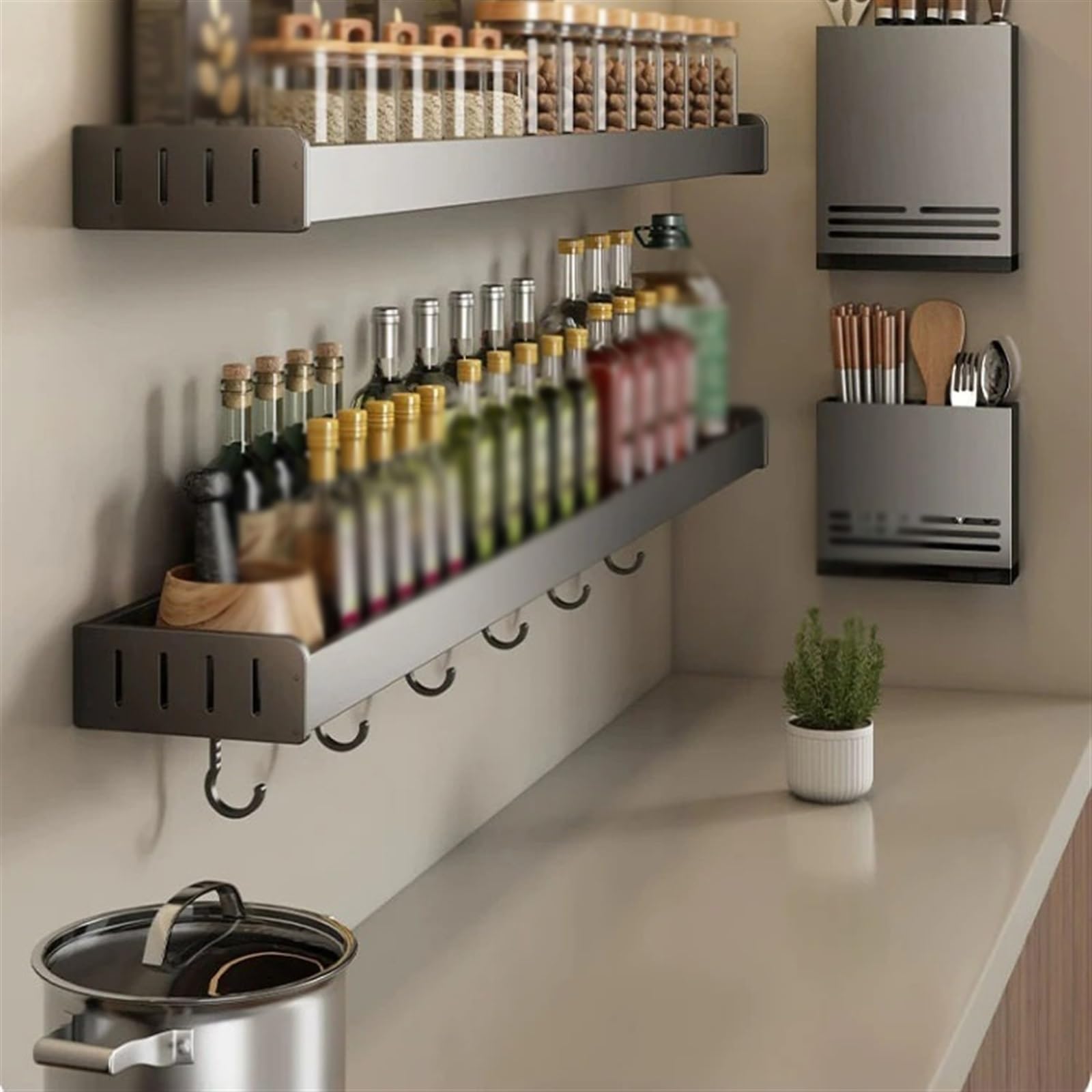 Estantería Estante organizador de especias for condimentos cocina montado en la pared, estante almacenamiento, organizadores estantes, gancho colgante for Cocina