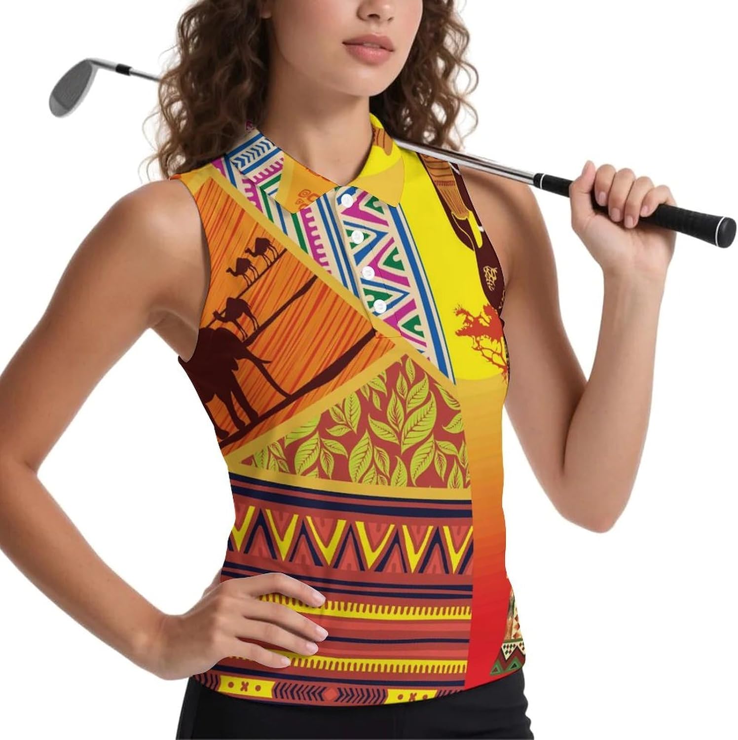 Africa Elephant Women Women's Golf Shirt Sleeveless Polo Shirts Tank Tops Blouses Tennis T-Shirts Casual