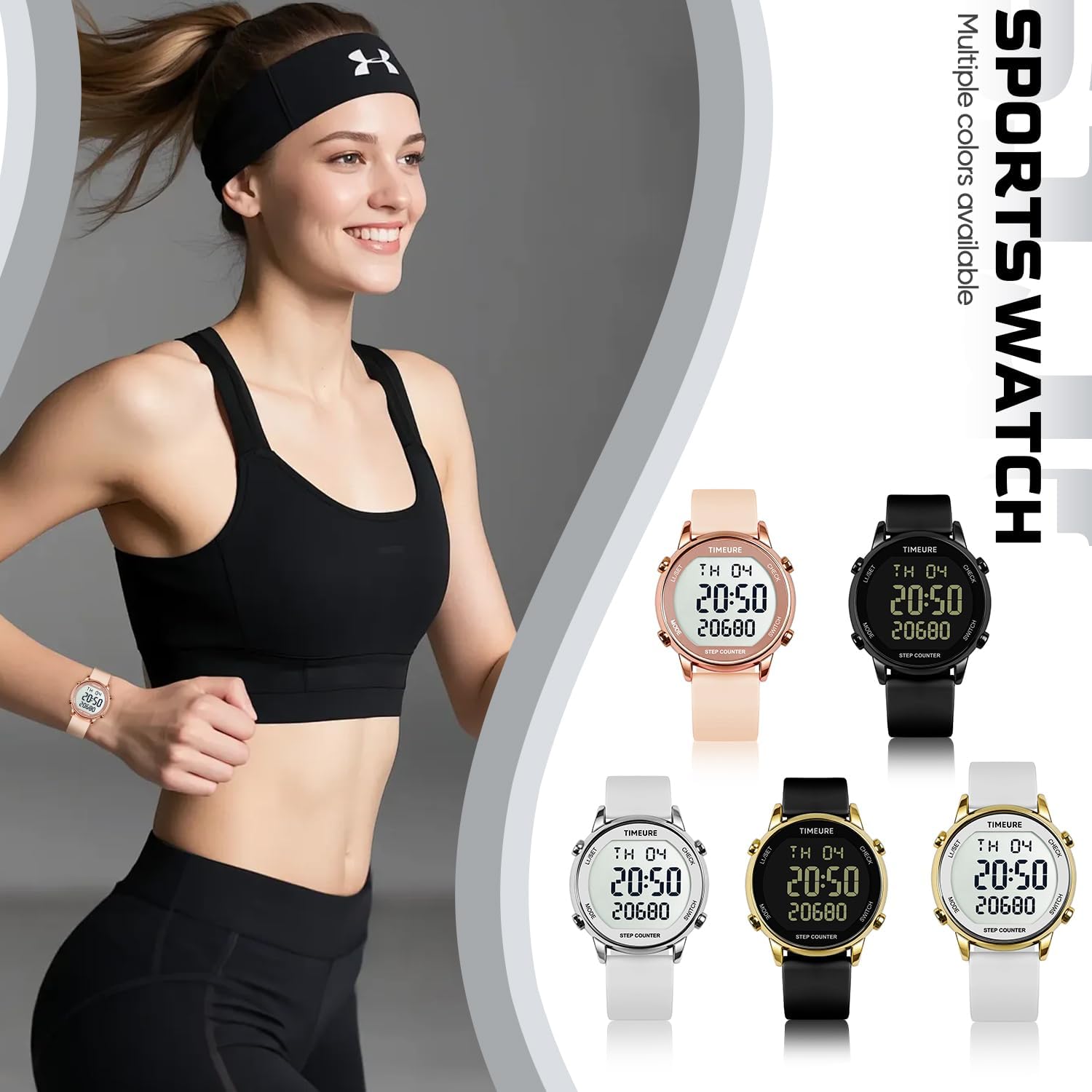 TIMEURE TU-2509 Pedometer Watch display showing night-light effect
