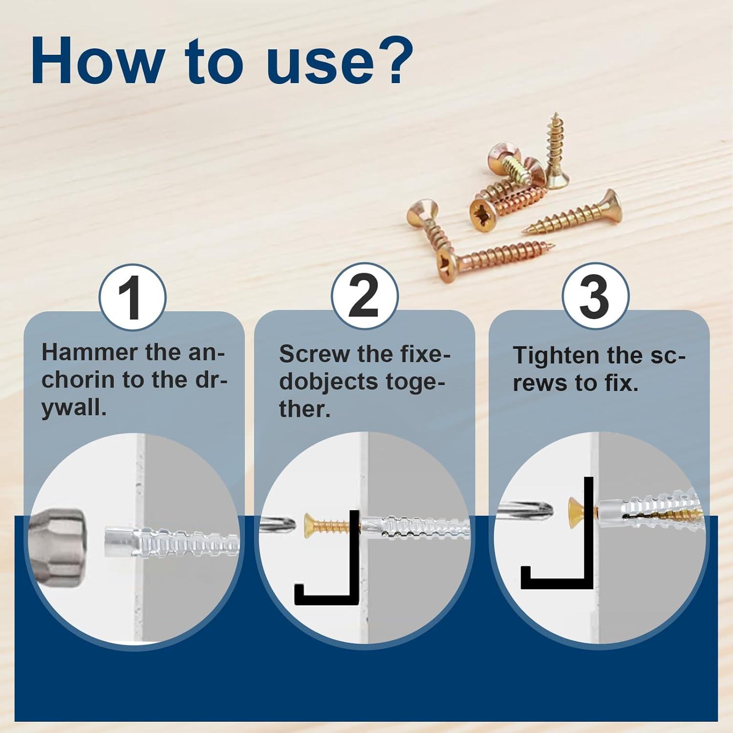 M8 Iron Expansion Screw Set - 70 Anchors & 70 Self-Tapping Screws, Sawtooth Wall Anchors for Old Hole Repair, Fit Concrete/Lightweight/Hollow Bricks